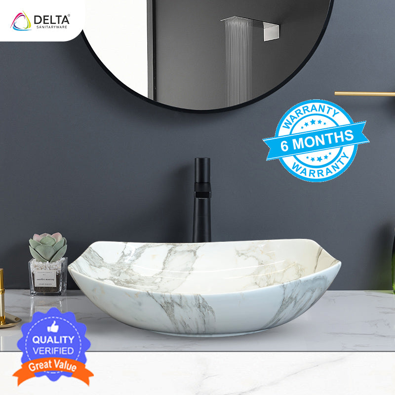 DELTA Table Top Premium Designer Ceramic Wash Basin(M60) (22*15*5)(M60) Table Top Basin (White)