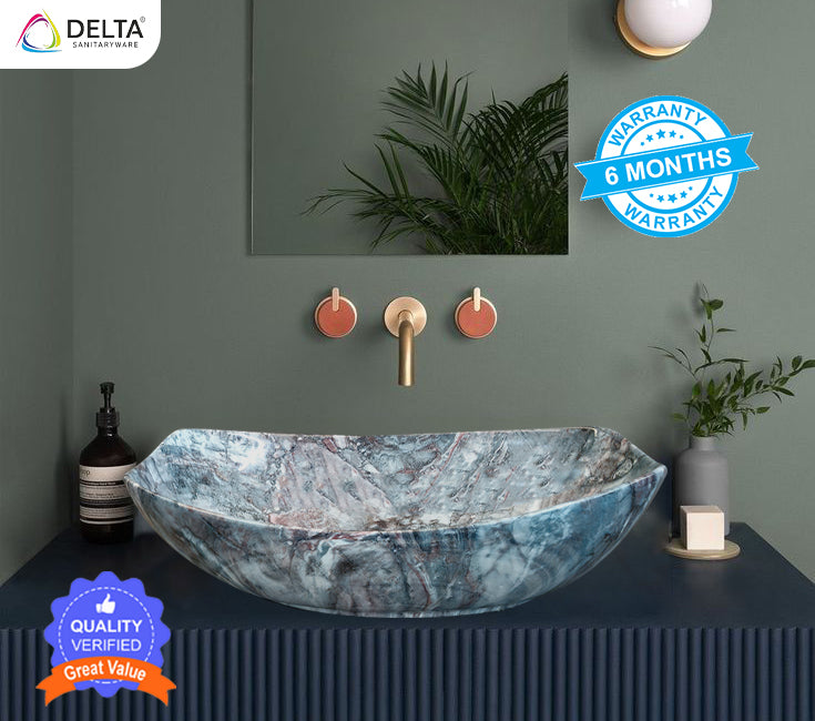 DELTA Table Top Premium Designer Ceramic Wash Basin(M16) (23*15*5)(M16) Table Top Basin (White)