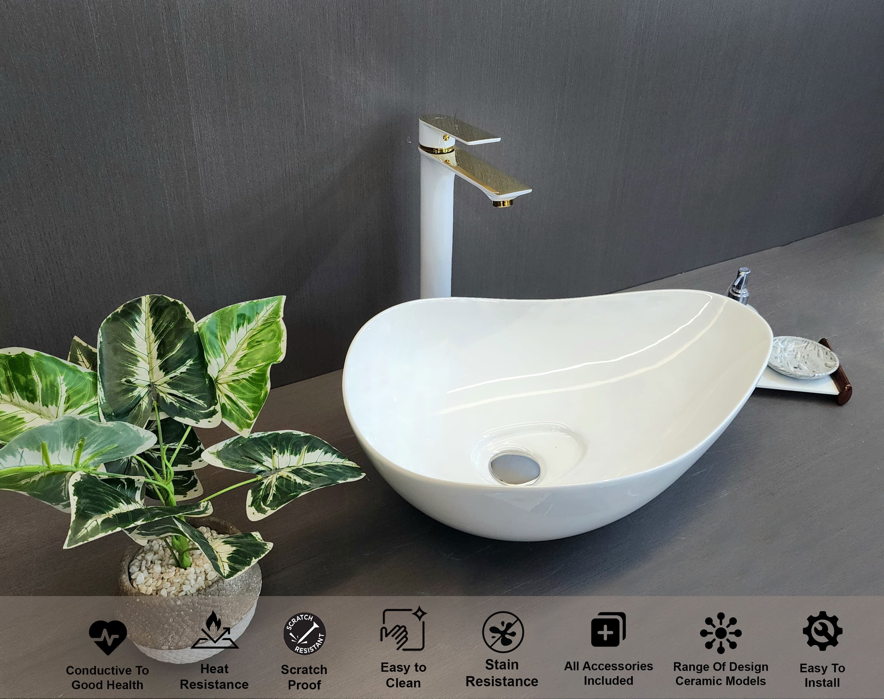 Delta Premium Designer Ceramic Wash Basin(White)with Waste Pipe & Coupling set (21*14.5*5)(White) Table Top Basin (White)