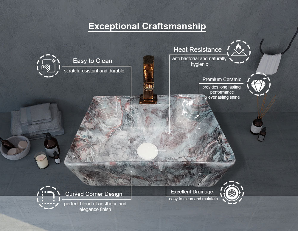 Delta 2 in 1 Table Top & Wall Hung Designer Wash Basin(M16) with Waste Pipe & Coupling set (16*12*5)(25) Wall Hung Basin(Multicolor)