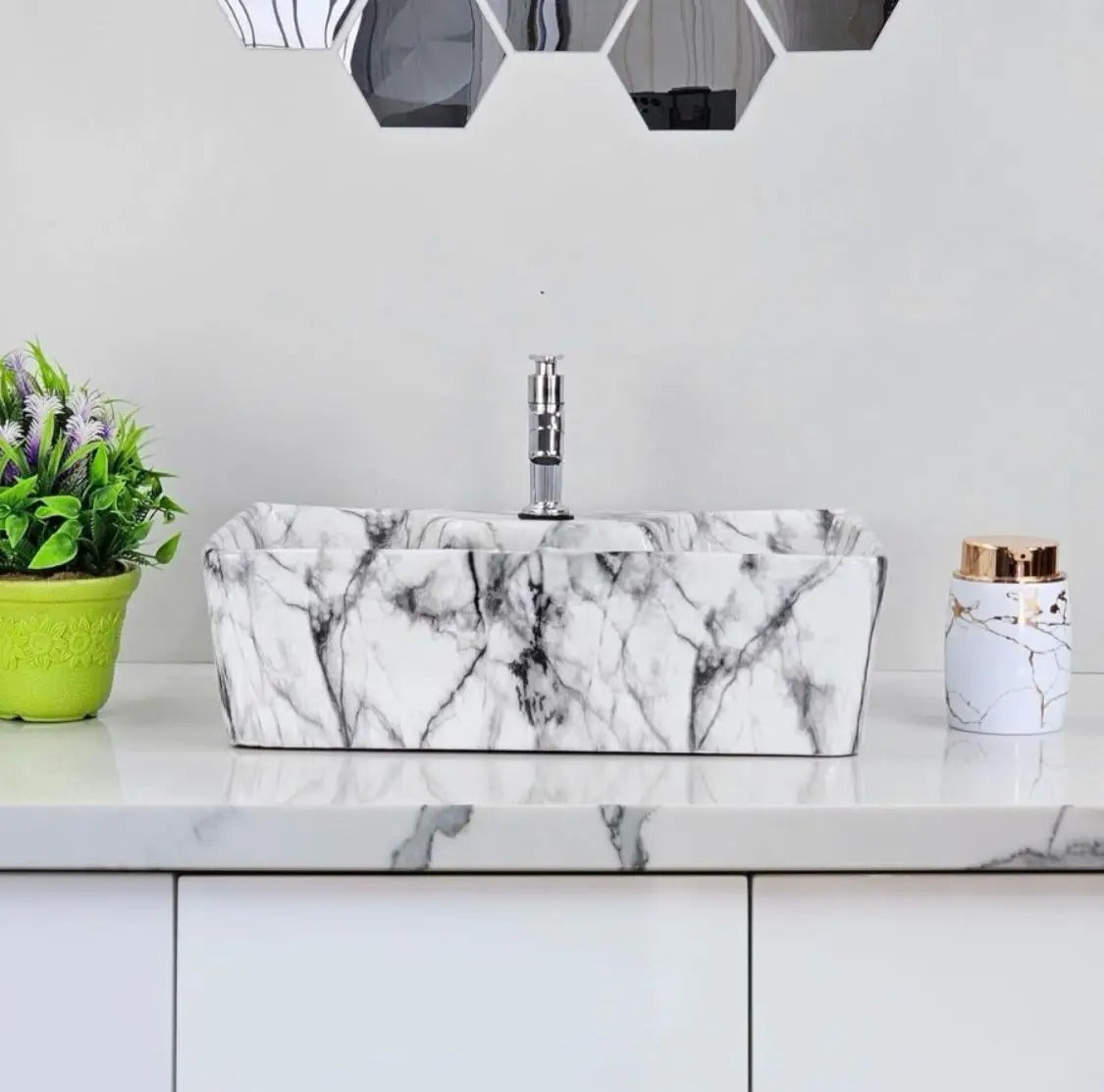DELTA 2 in 1 Table Top & Wall Hung Designer Wash Basin(M04) with Waste Pipe & Coupling set (16*12*5)(04) Wall Hung Basin (Multicolor)