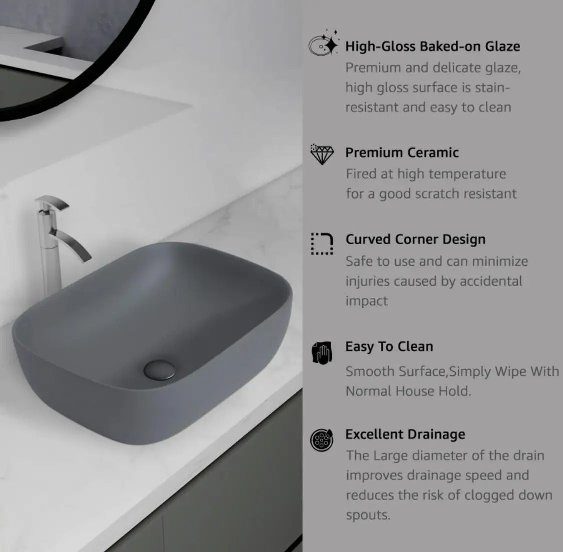 DELTA Table Top Designer Wash Basin (Grey Matt) with Waste Pipe & Coupling set (18*13*5)(Grey Matt) Wall Hung Basin(Multicolor)