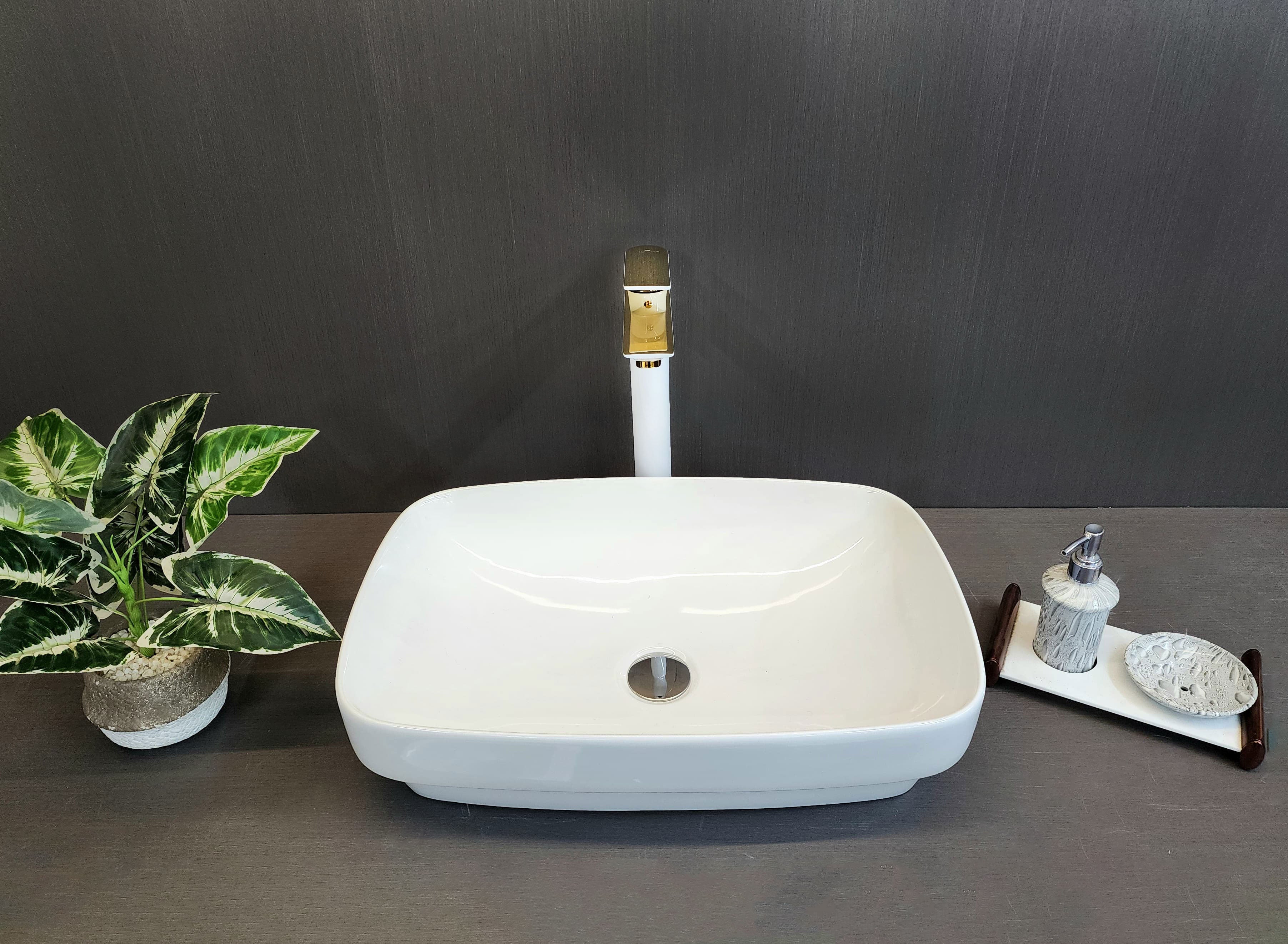 Delta Premium Designer Ceramic Wash Basin(White)with Waste Pipe & Coupling set (21*14*5)(White) Table Top Basin (White)
