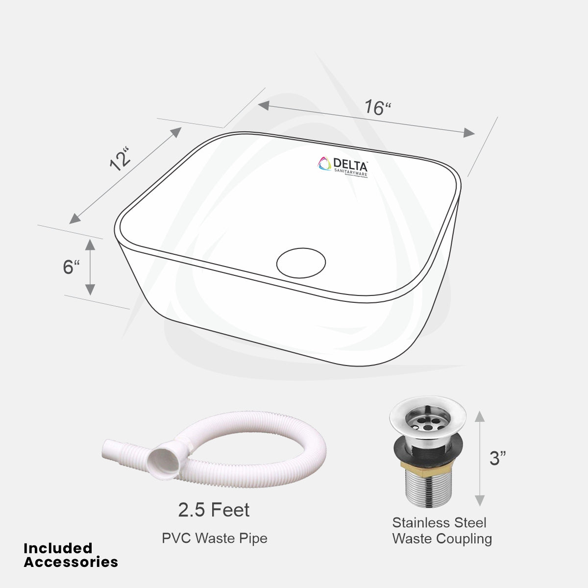 DELTA Premium Designer Ceramic Wash Basin(UP_06) with Waste Pipe & Coupling set (06)(16*12*6) Table Top Basin (White)