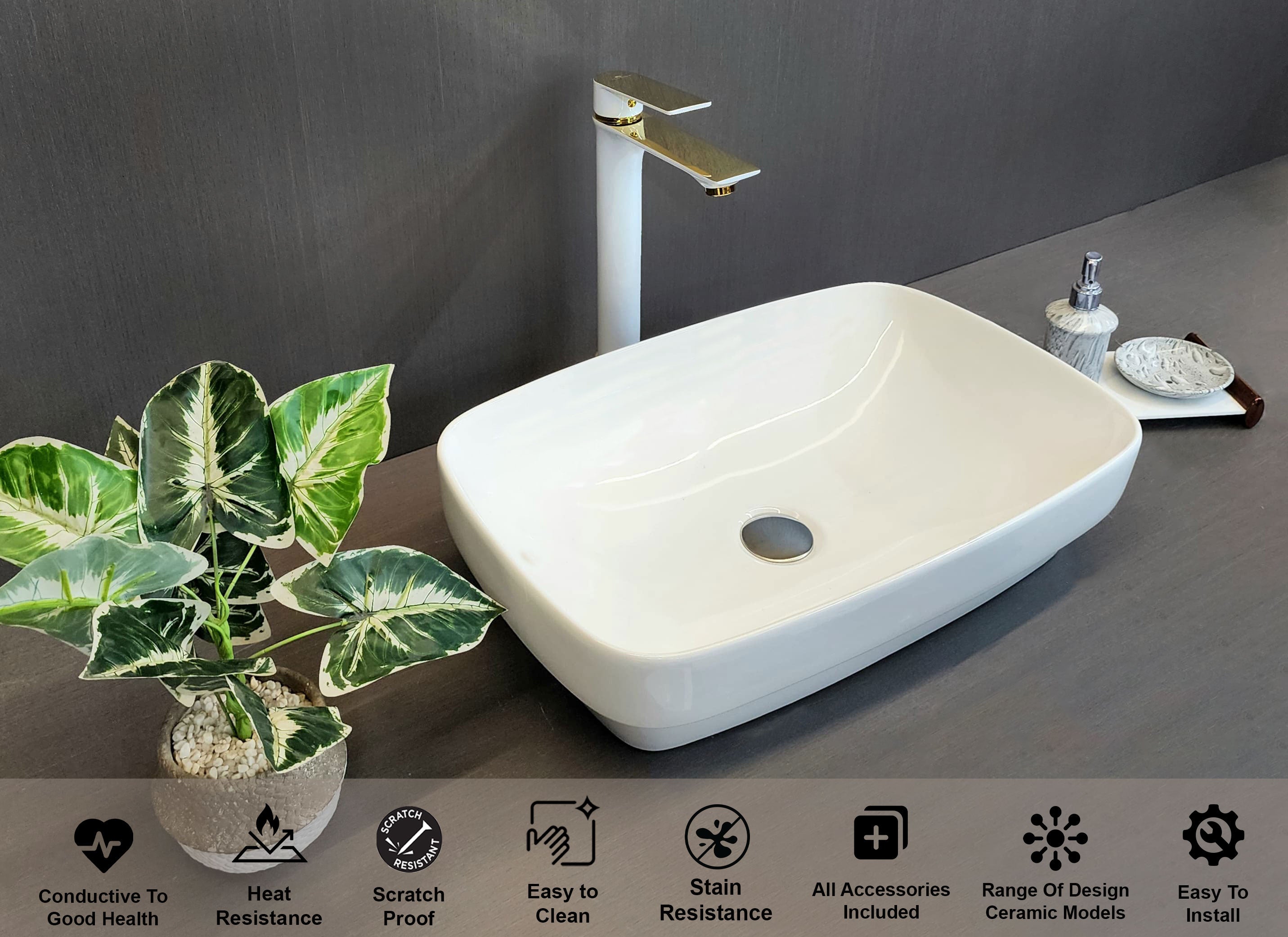 Delta Premium Designer Ceramic Wash Basin(White)with Waste Pipe & Coupling set (21*14*5)(White) Table Top Basin (White)