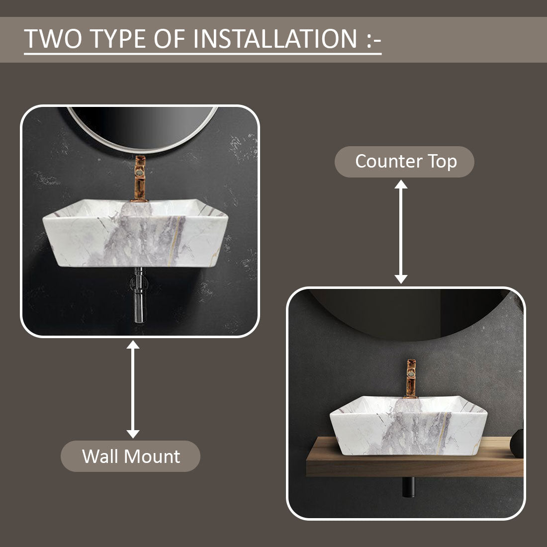 Delta 2 in 1 Table Top & Wall Hung Designer Wash Basin(M07) with Waste Pipe & Coupling set (16*12*5)(25) Wall Hung Basin(Multicolor)