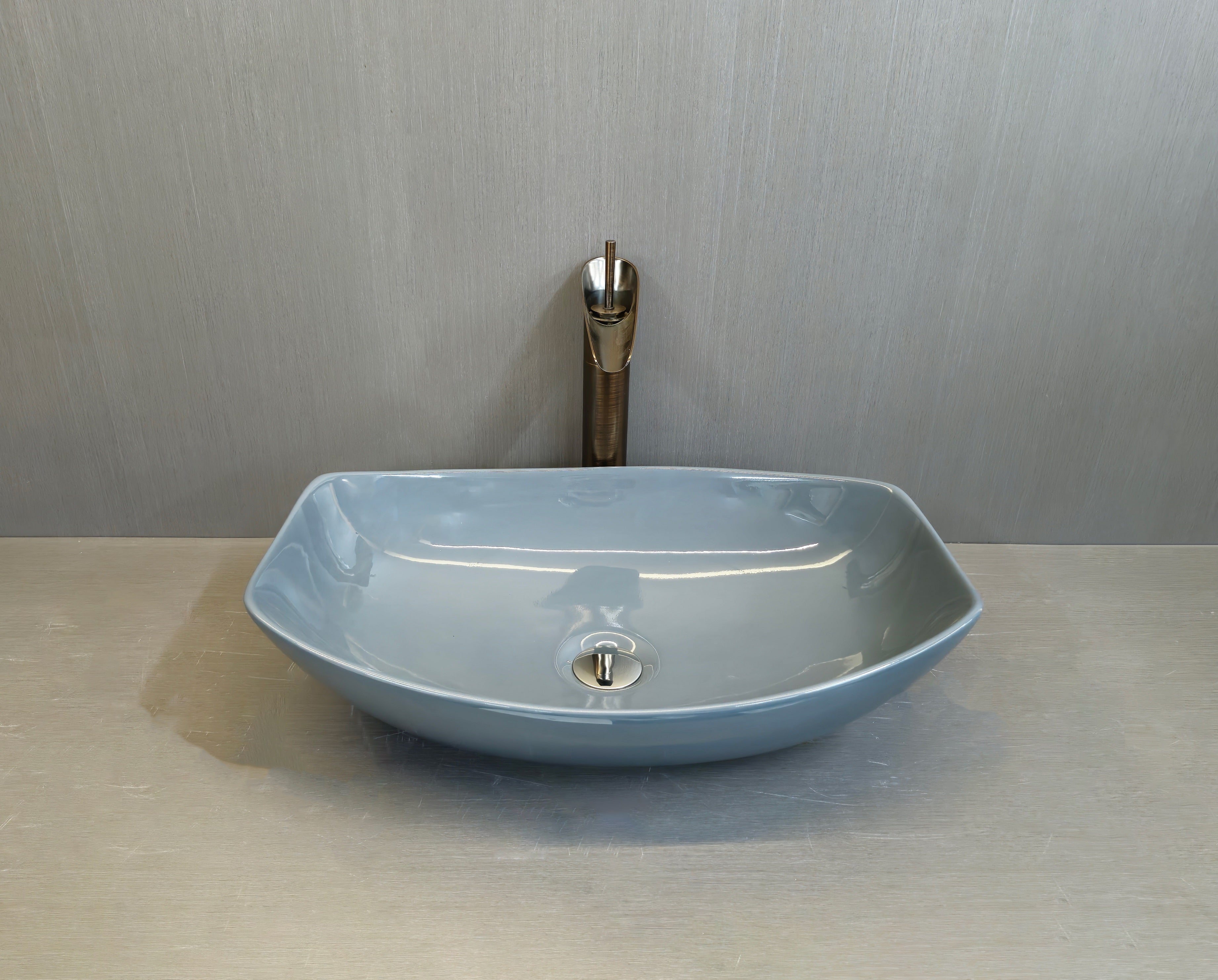 DELTA Table Top Premium Designer Ceramic Wash Basin(Gray Glossy) (22*15*5)(Gray Glossy) Table Top Basin (Multicolor)