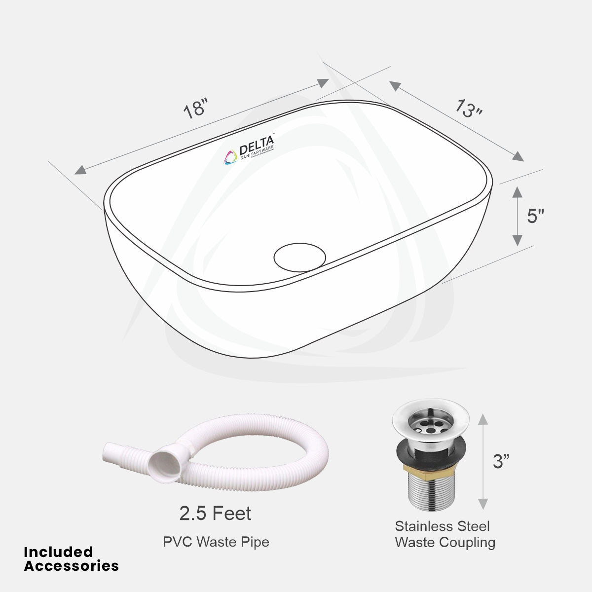 DELTA Premium Designer Ceramic Wash Basin(M34) with Waste Pipe & Coupling set (18x13x5)(M34) Table Top Basin (White)