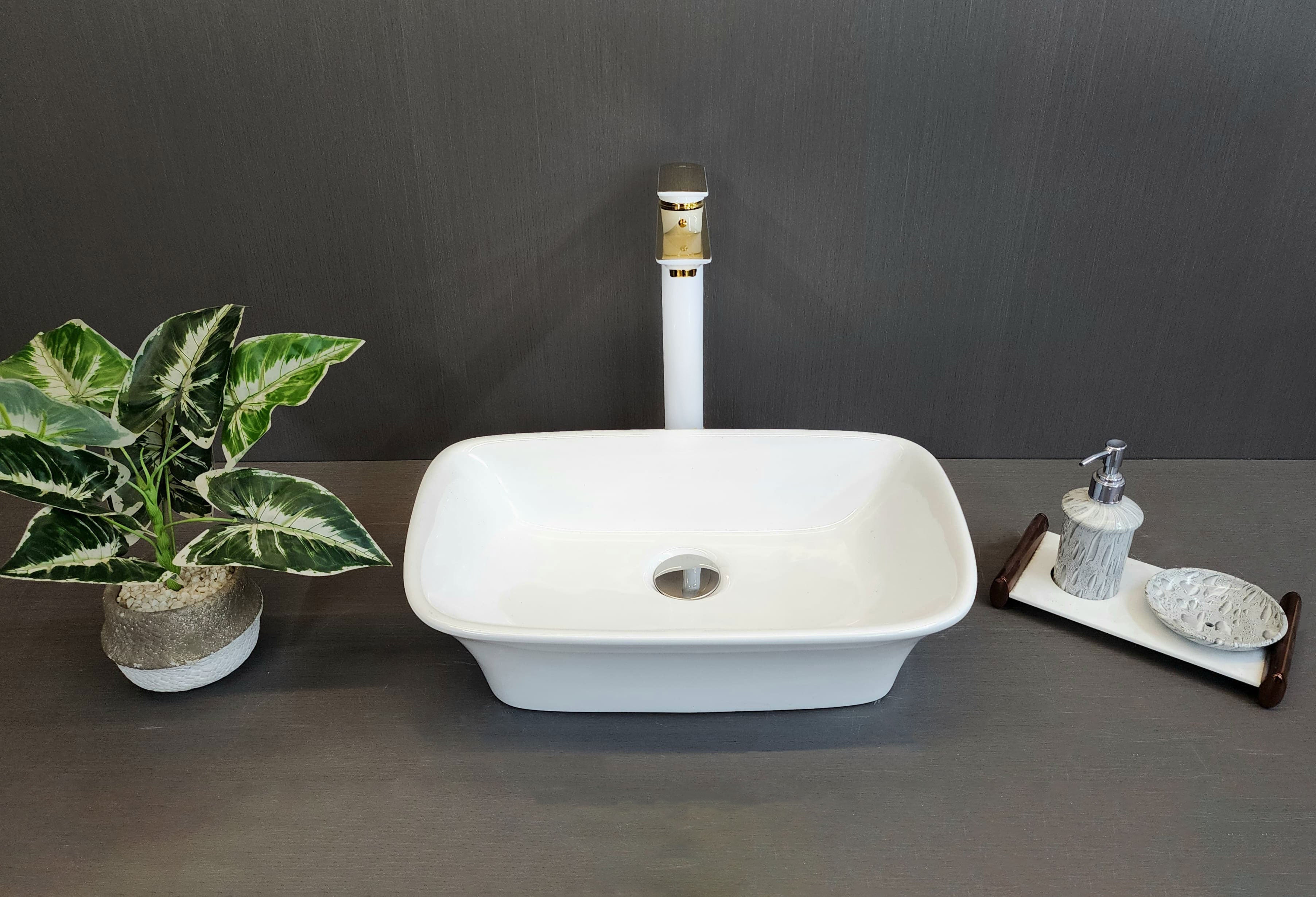 Delta Premium Designer Ceramic Wash Basin(White)with Waste Pipe & Coupling set (12*19*5)(White) Table Top Basin (White)