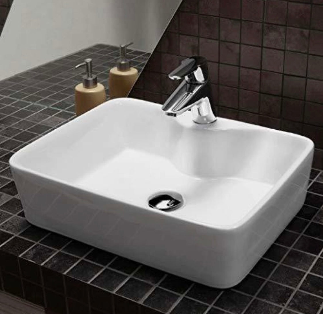 Delta Premium Designer Ceramic Wash Basin(White)with Waste Pipe & Coupling set (19*14*5)(White) Table Top Basin (White)