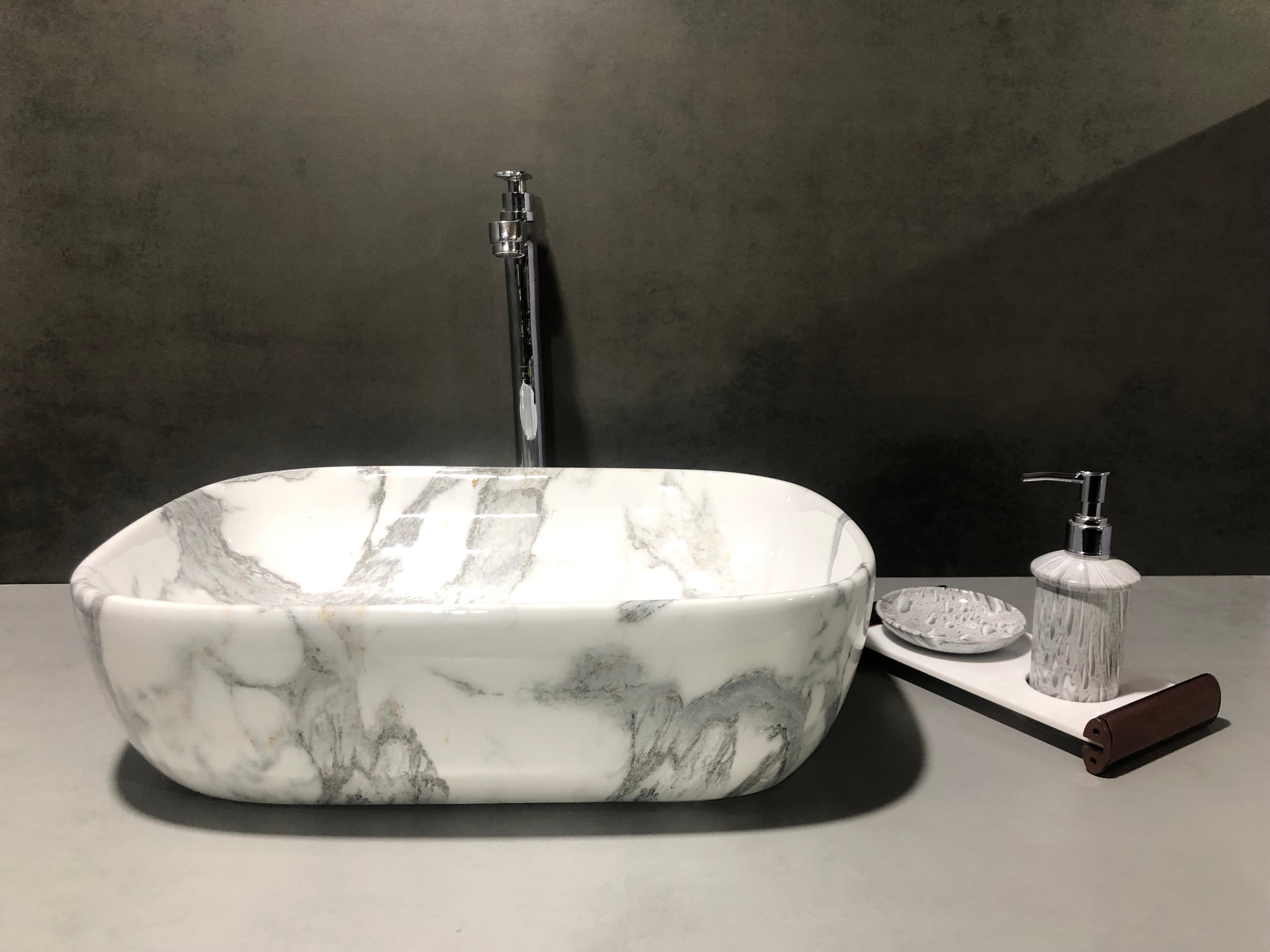 DELTA Premium Marble Designer Ceramic Wash Basin(M60) with Waste Pipe & Coupling set (18x13x5)(0060) Table Top Basin (Black)