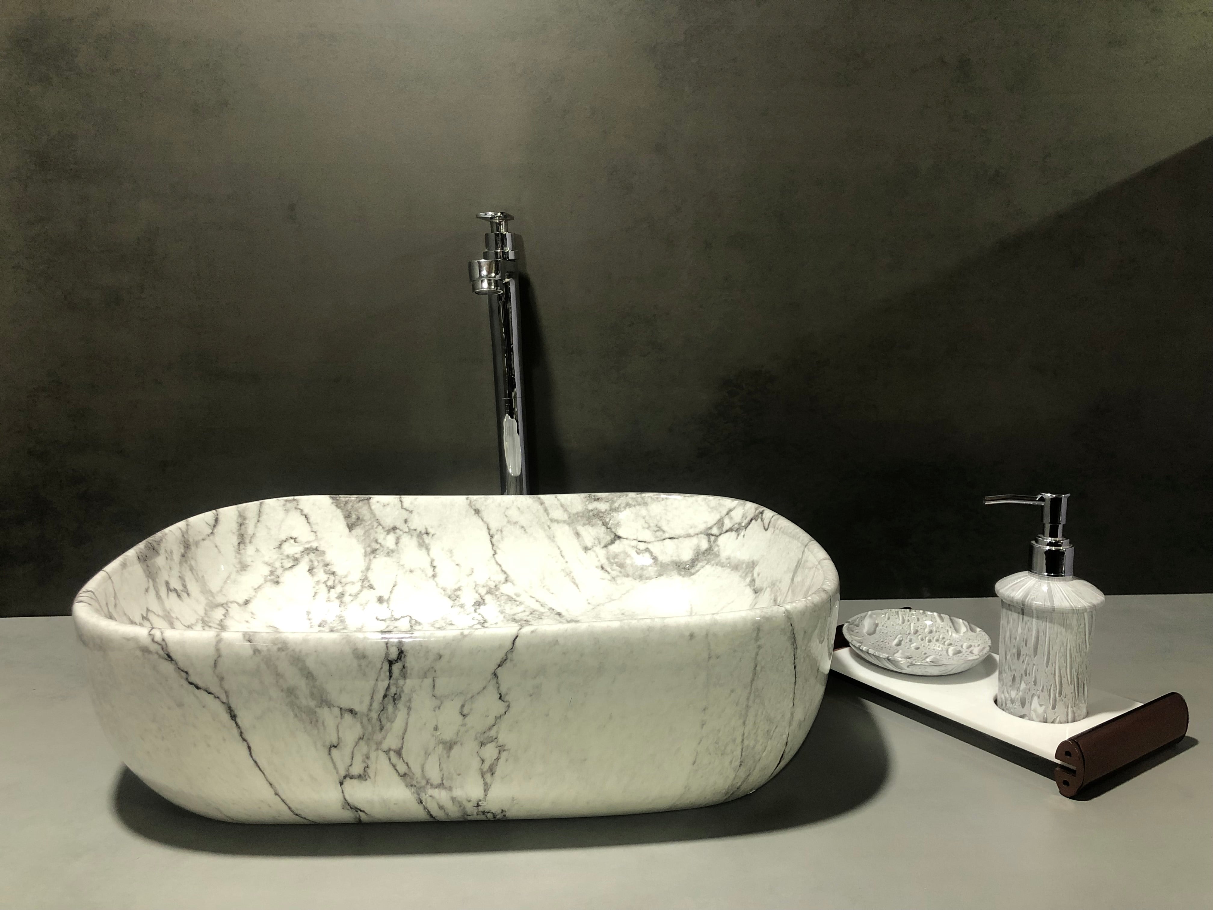 DELTA Premium Marble Designer Ceramic Wash Basin with Waste Pipe & Coupling set (18x13x5) Table Top Basin (White)