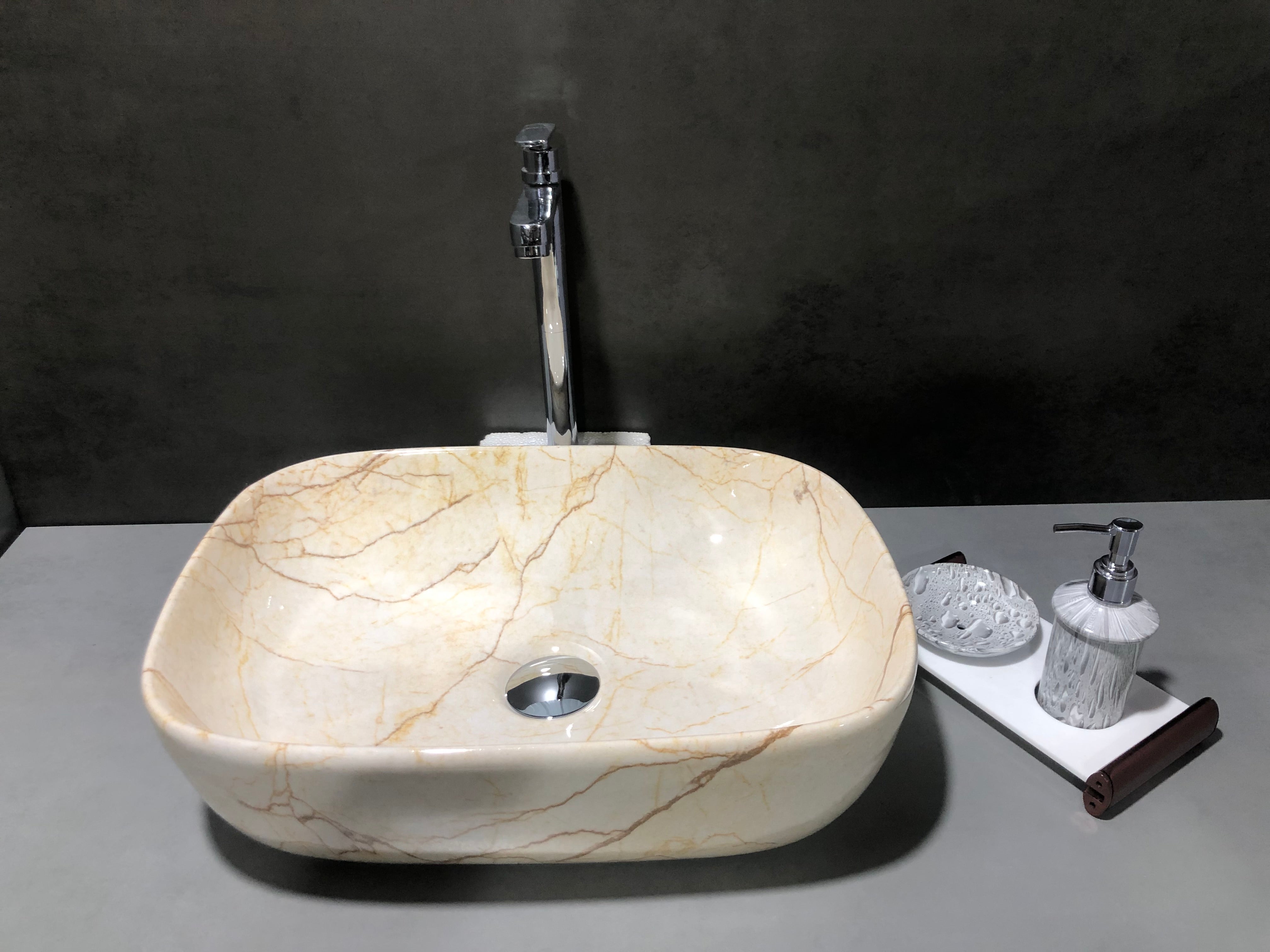 DELTA Table Top Premium Designer Ceramic Wash Basin(0040) (18x13x5)(0040) Table Top Basin (White)