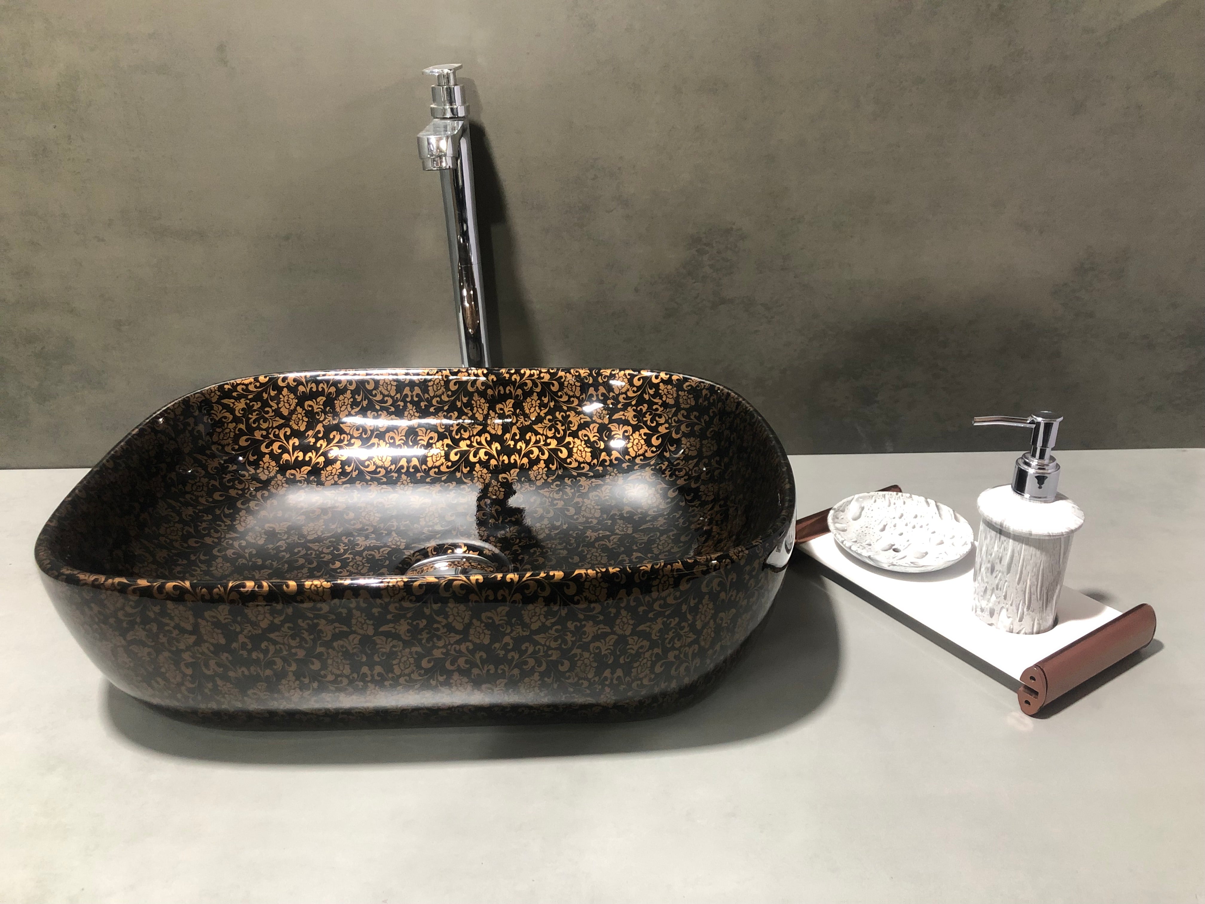 DELTA Designer Ceramic Wash basin (18*13*5)(M57) Table Top Basin (Black)