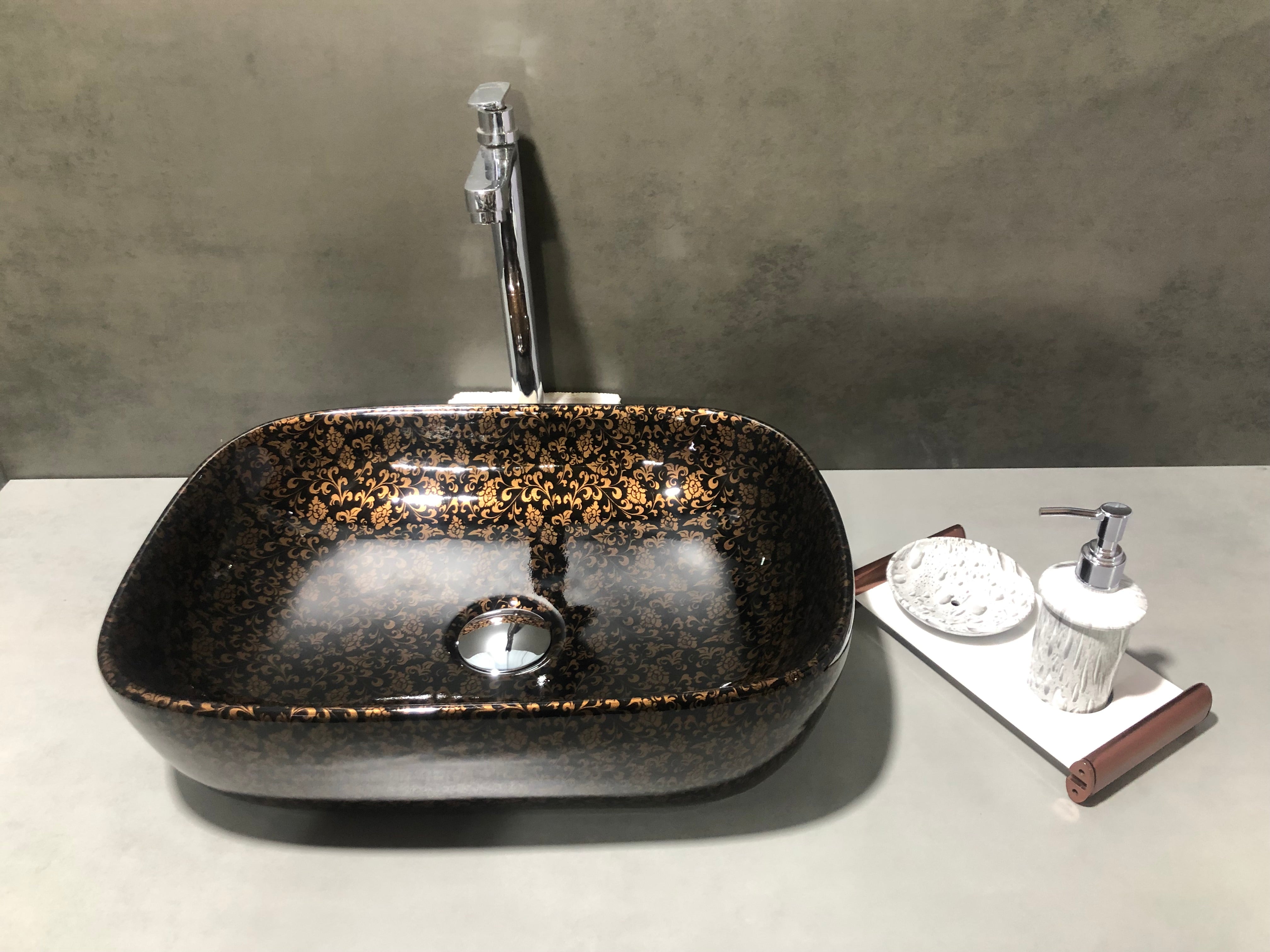 DELTA Designer Ceramic Wash basin (18*13*5)(M57) Table Top Basin (Black)