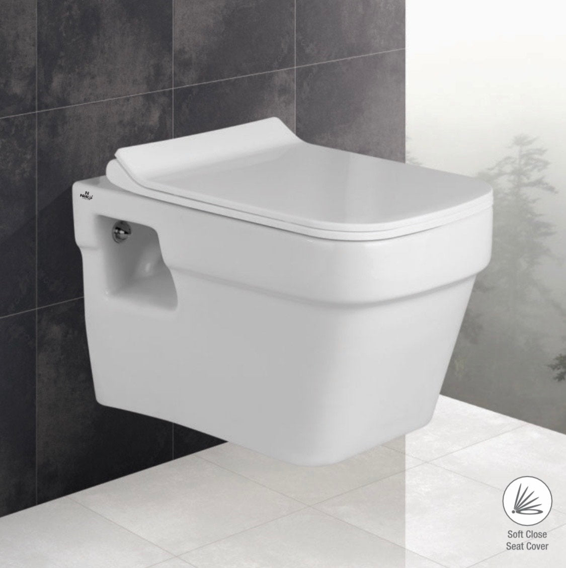 Delta Premium Grade Ceramic Wall Mounted European Water Closet Premium Grade Western Toilet Commode/P Trap with Soft Close Slim Seat Cover Western Commode (White)
