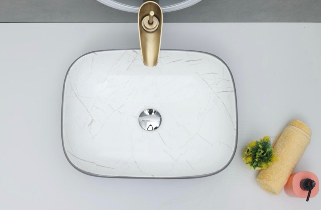 DELTA Premium Designer Ceramic Wash Basin(Glossy) with Waste Pipe & Coupling set (1002 & Gray)(18*13*5) Table Top Basin (Black)