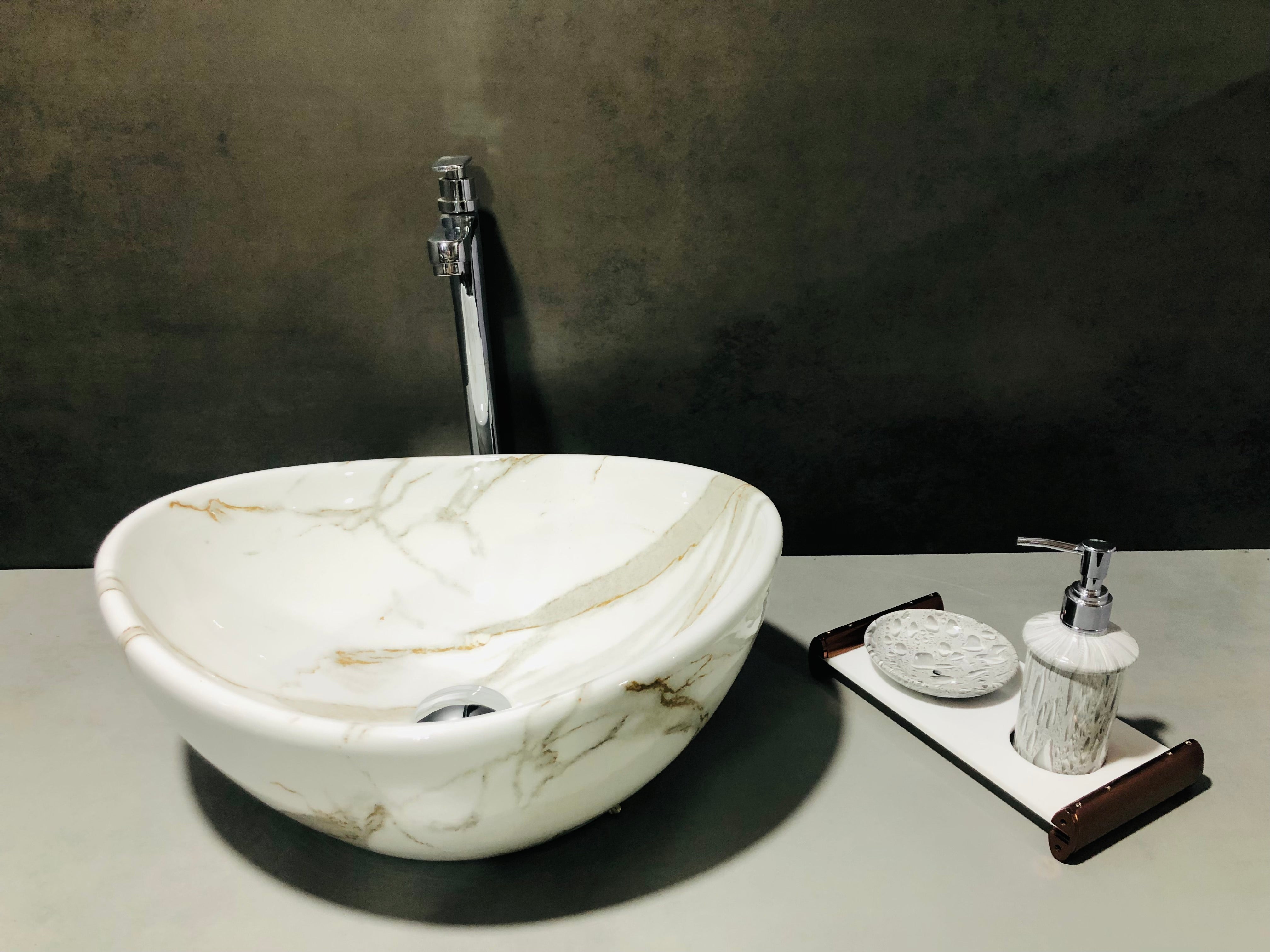 DELTA Premium Designer Ceramic Wash Basin(GJ0034)with Waste Pipe & Coupling set (0034)(17x13.5x6) Table Top Basin (White)