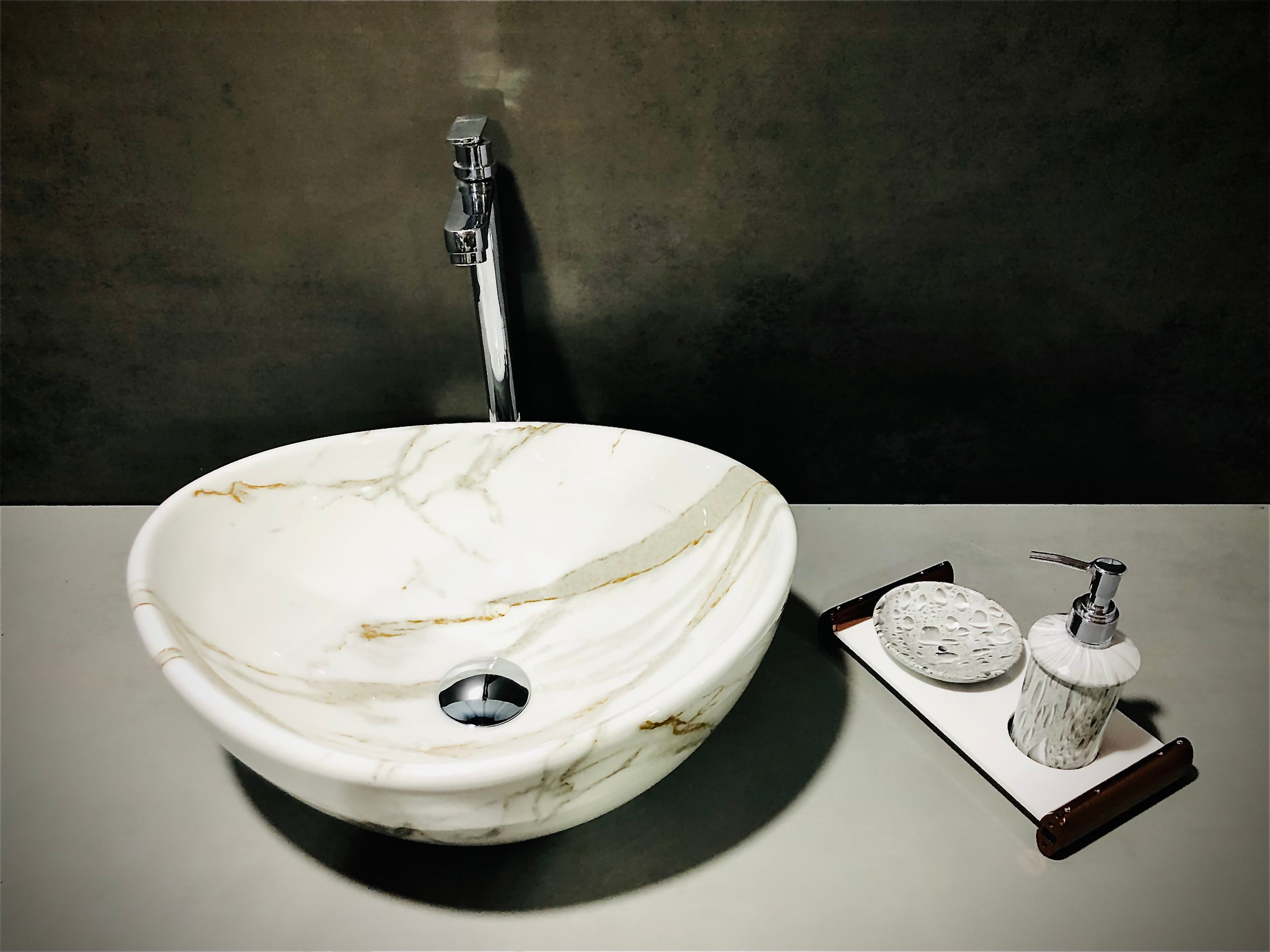 DELTA Premium Designer Ceramic Wash Basin(GJ0034)with Waste Pipe & Coupling set (0034)(17x13.5x6) Table Top Basin (White)