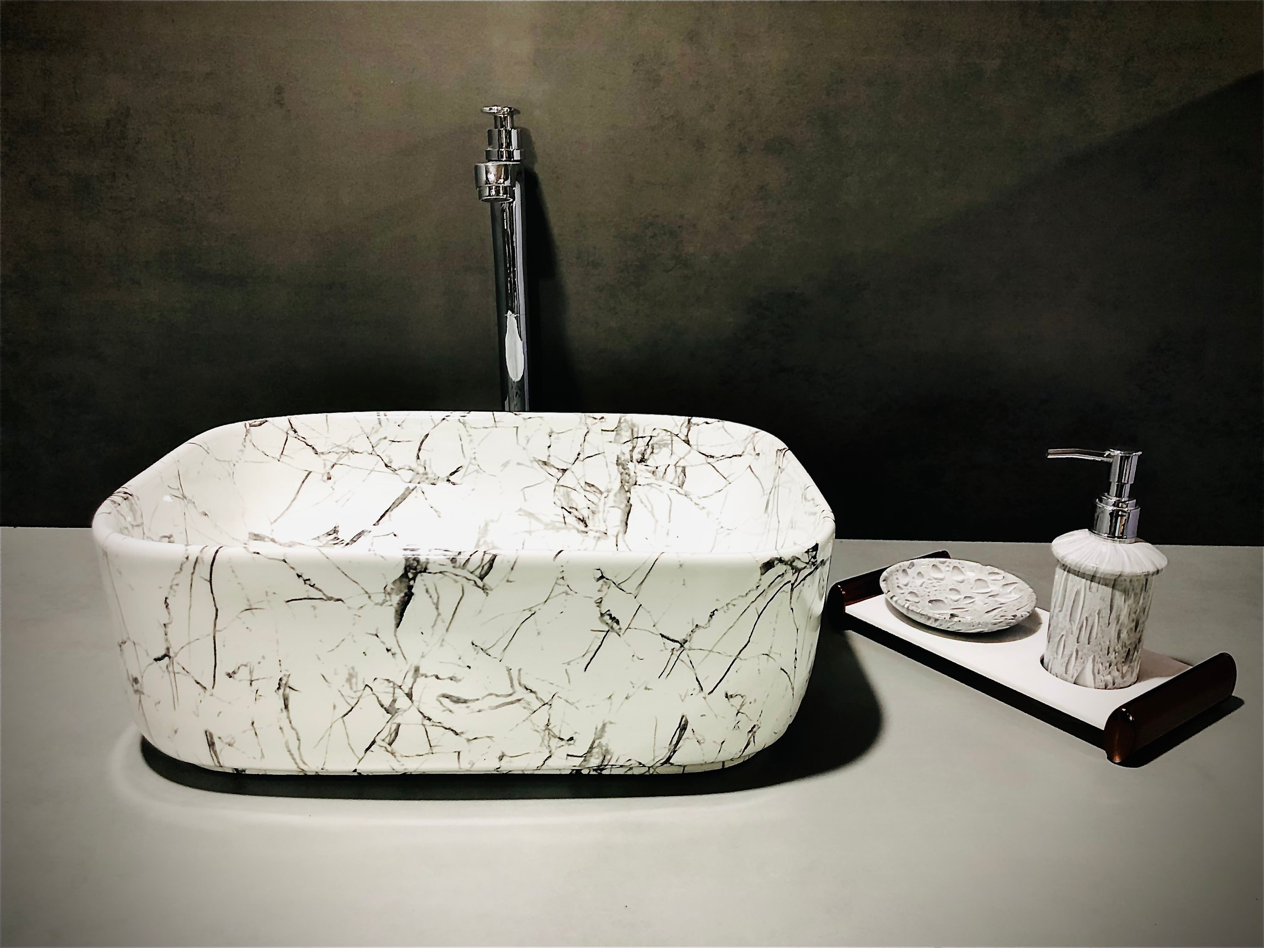 DELTA Premium Designer Ceramic Wash Basin(UP_06) with Waste Pipe & Coupling set (06)(16*12*6) Table Top Basin (White)