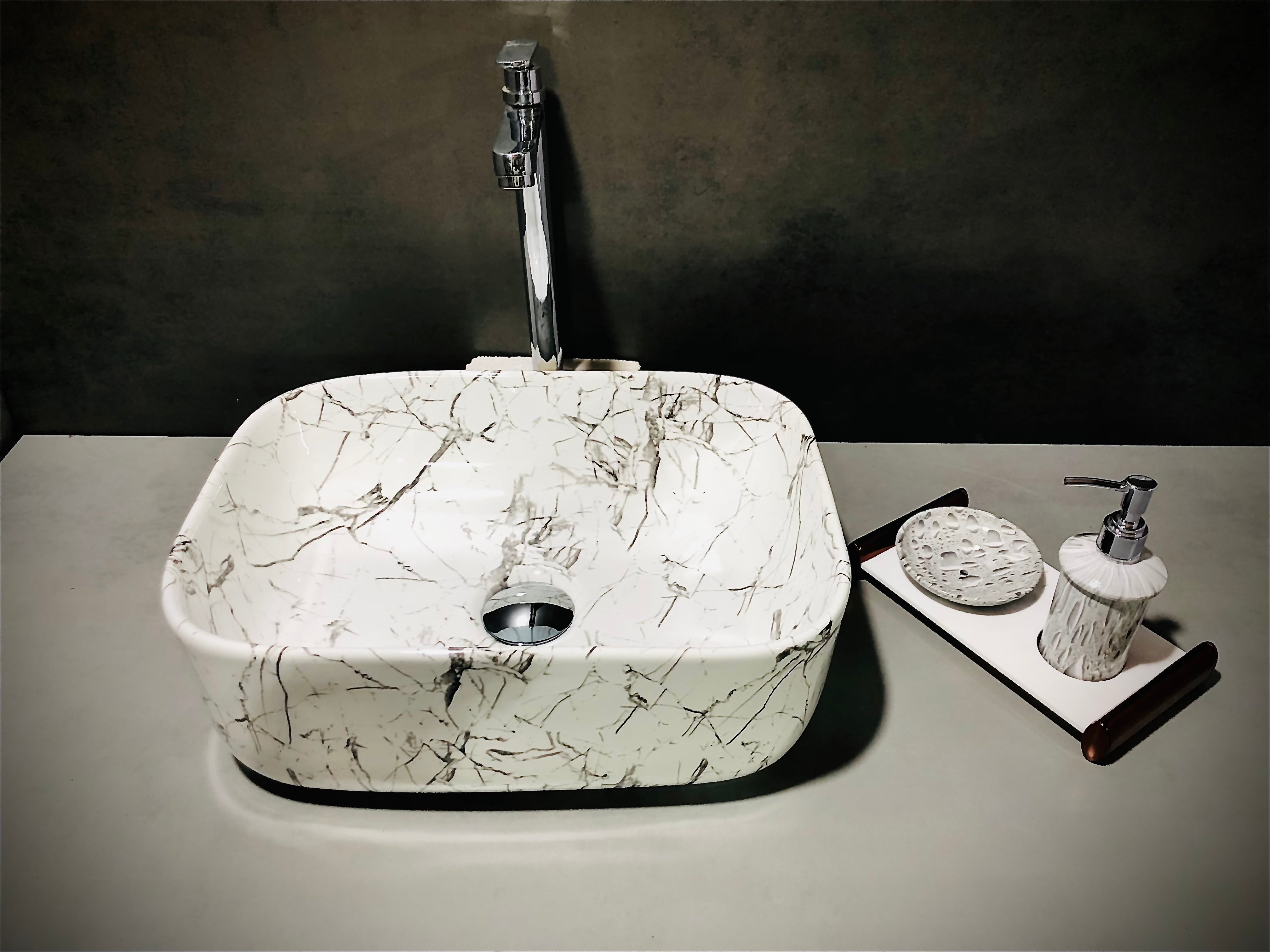 DELTA Premium Designer Ceramic Wash Basin(UP_06) with Waste Pipe & Coupling set (06)(16*12*6) Table Top Basin (White)