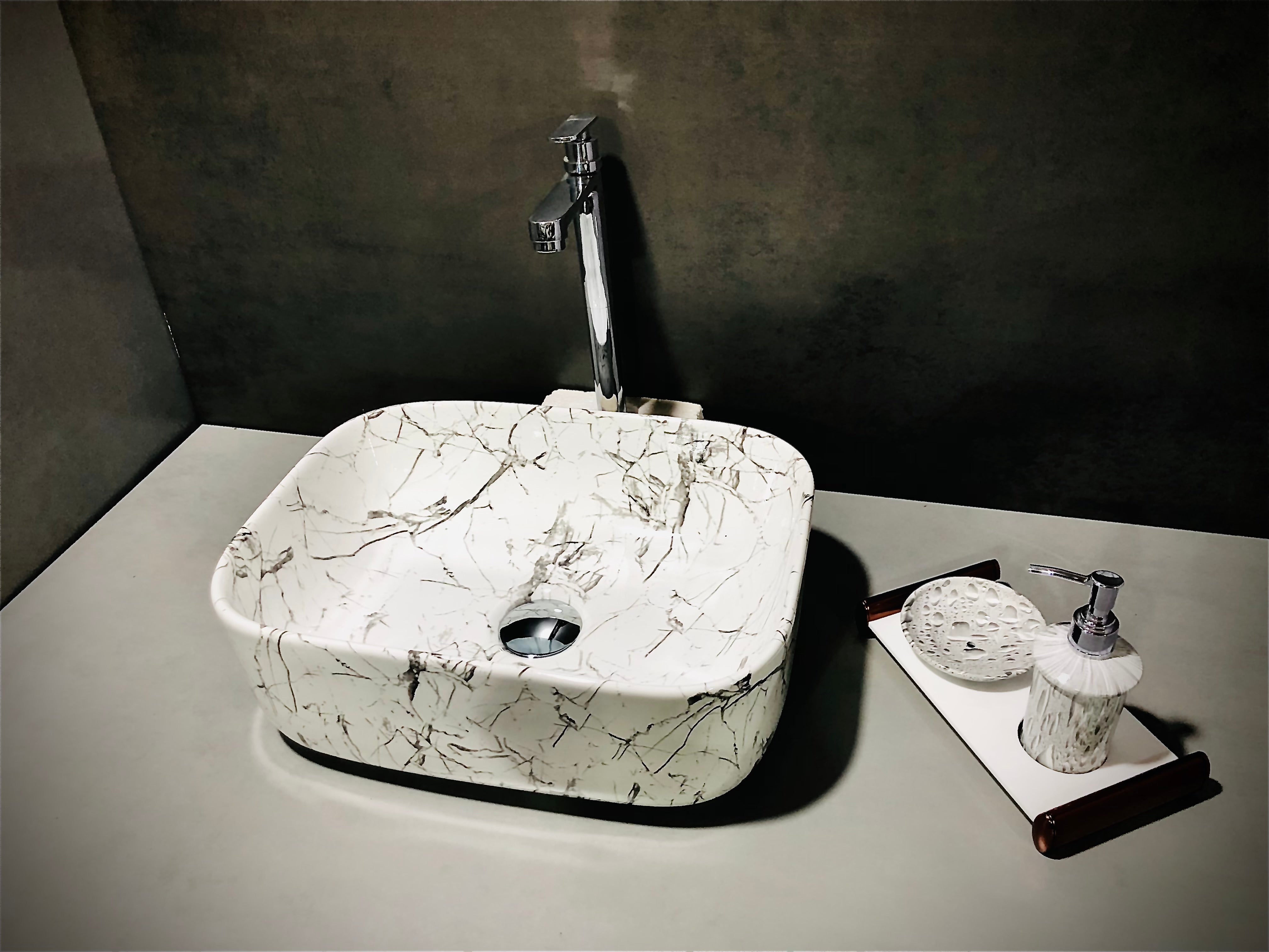 DELTA Premium Designer Ceramic Wash Basin(UP_06) with Waste Pipe & Coupling set (06)(16*12*6) Table Top Basin (White)