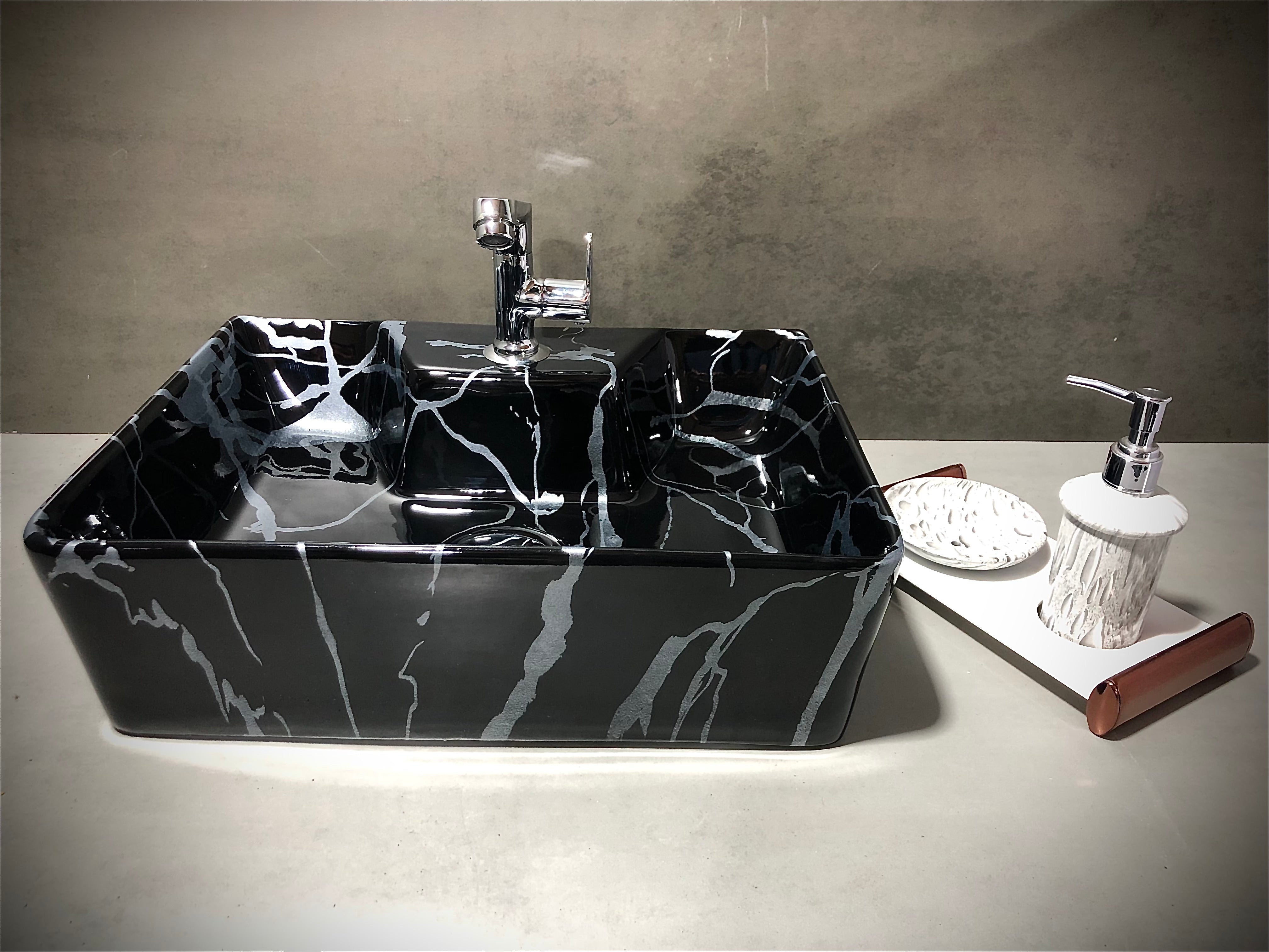 DELTA 2 in 1 Table Top & Wall Hung Designer Wash Basin with Waste Pipe & Coupling set (16*12*5)(M25) Wall Hung Basin (White, Black)