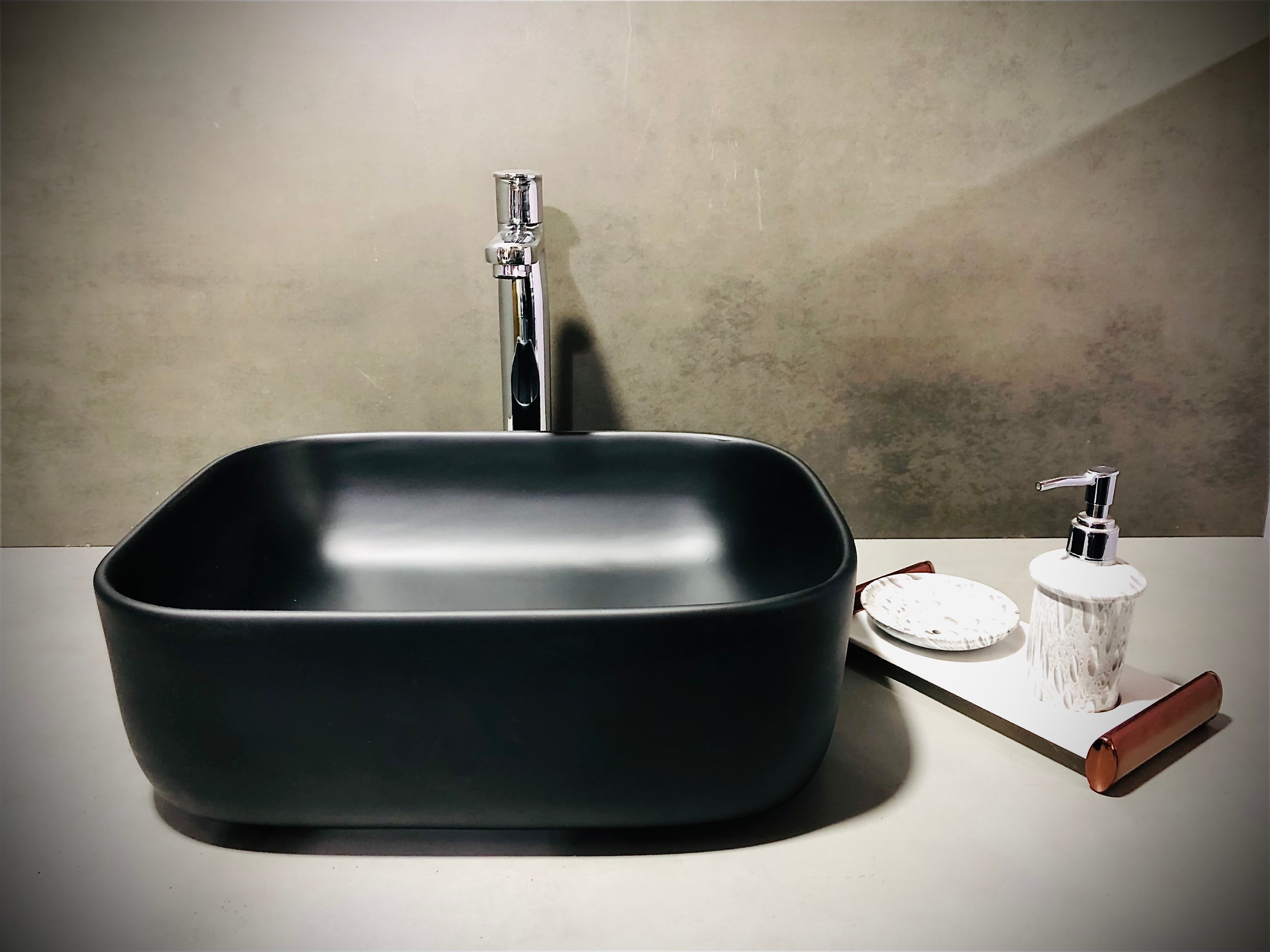 Delta Table Top Premium Designer Ceramic Wash Basin(Black Matt) (16*12*5)(Black Matt) Table Top Basin (Black)