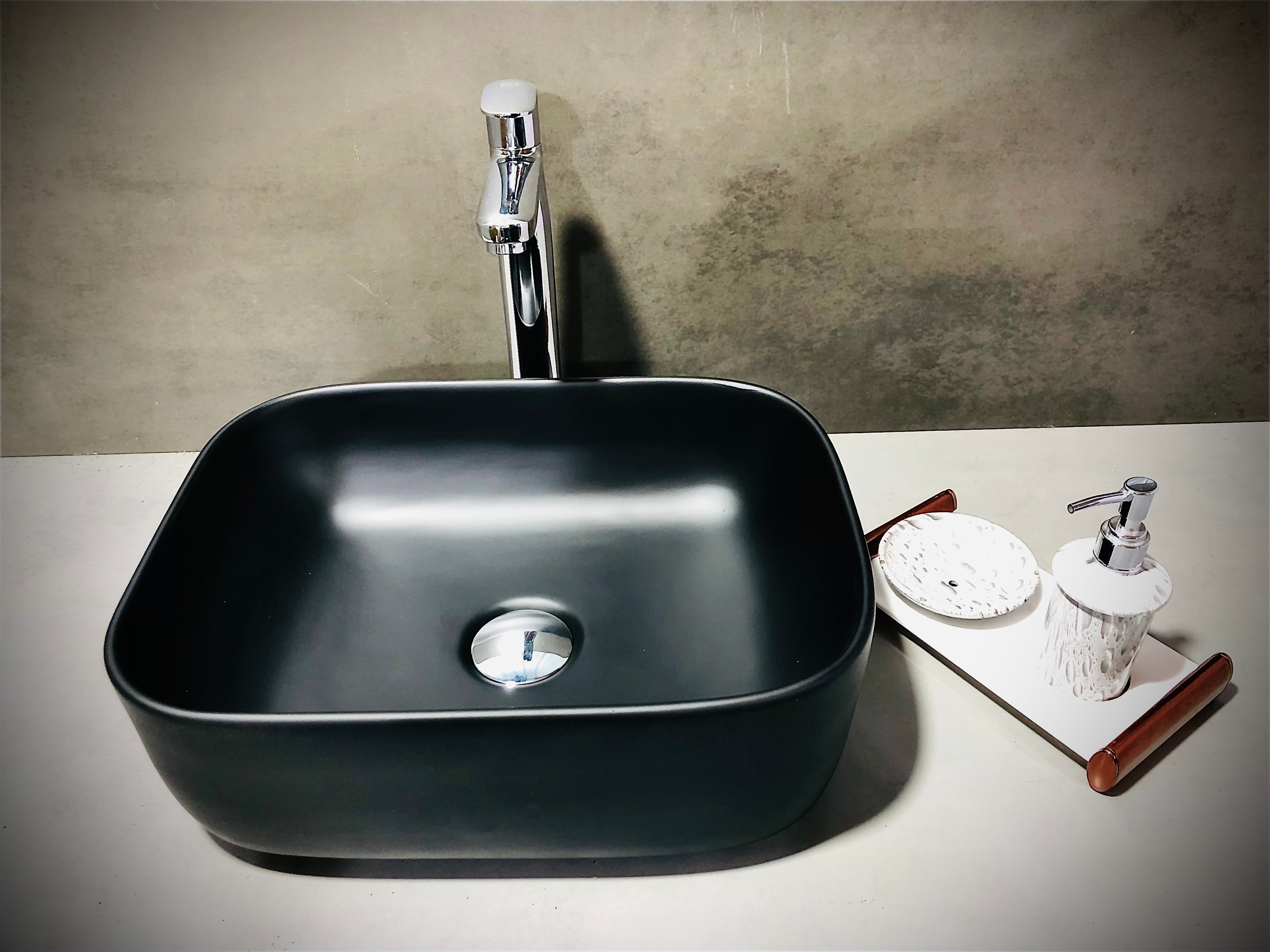 Delta Table Top Premium Designer Ceramic Wash Basin(Black Matt) (16*12*5)(Black Matt) Table Top Basin (Black)