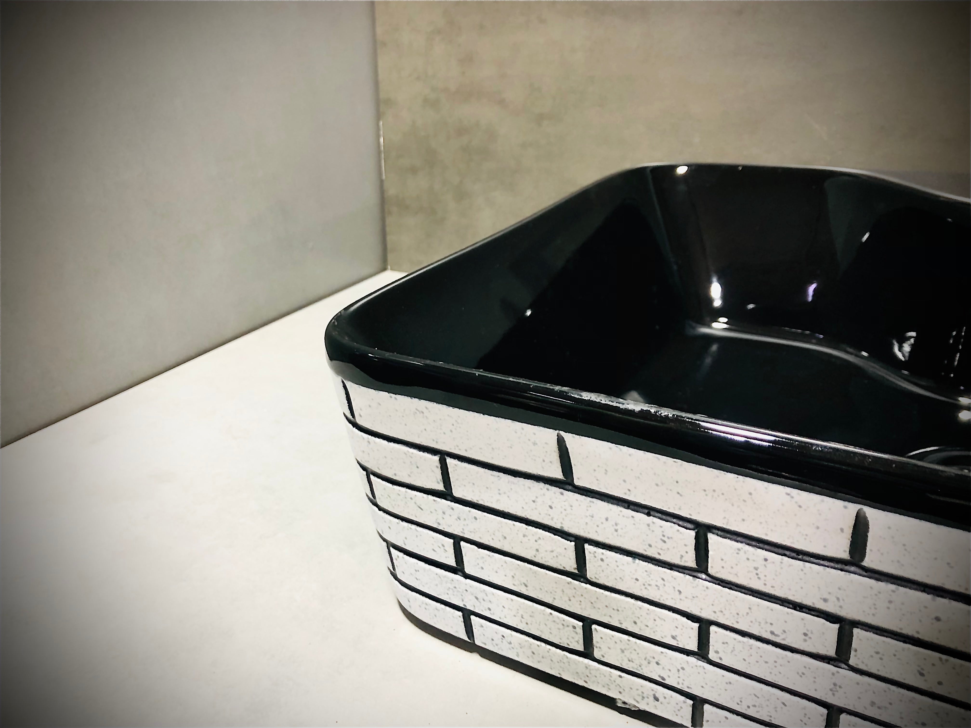 DELTA Designer Structure Based Ceramic Wash Basin with Waste Pipe & Coupling set (19*15*5)(Structure) Table Top Basin (Black)