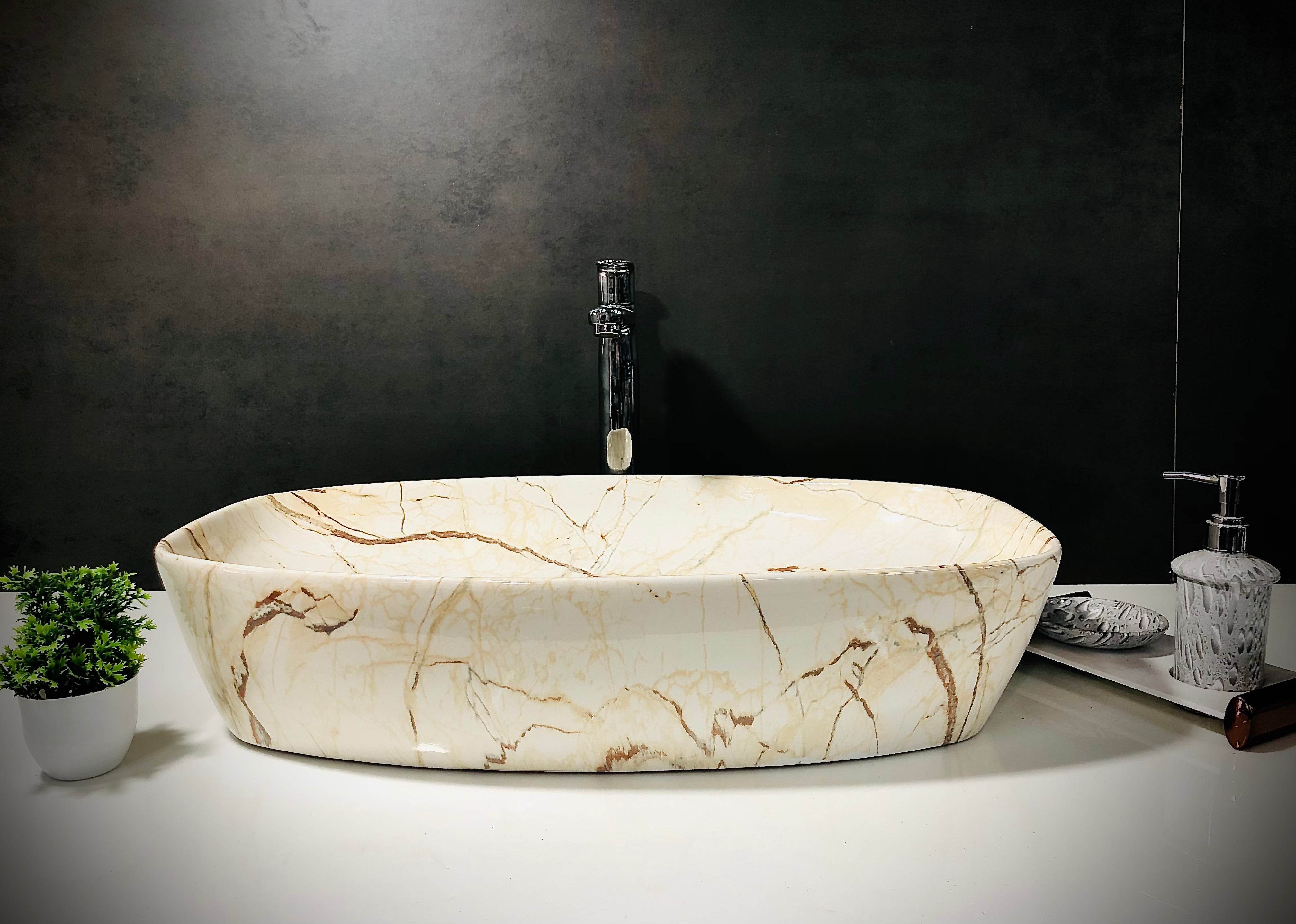 DELTA Big Size Premium Designer Ceramic Wash Basin(09) with Waste Pipe & Coupling set (24*15*5)(M09) Table Top Basin (White)