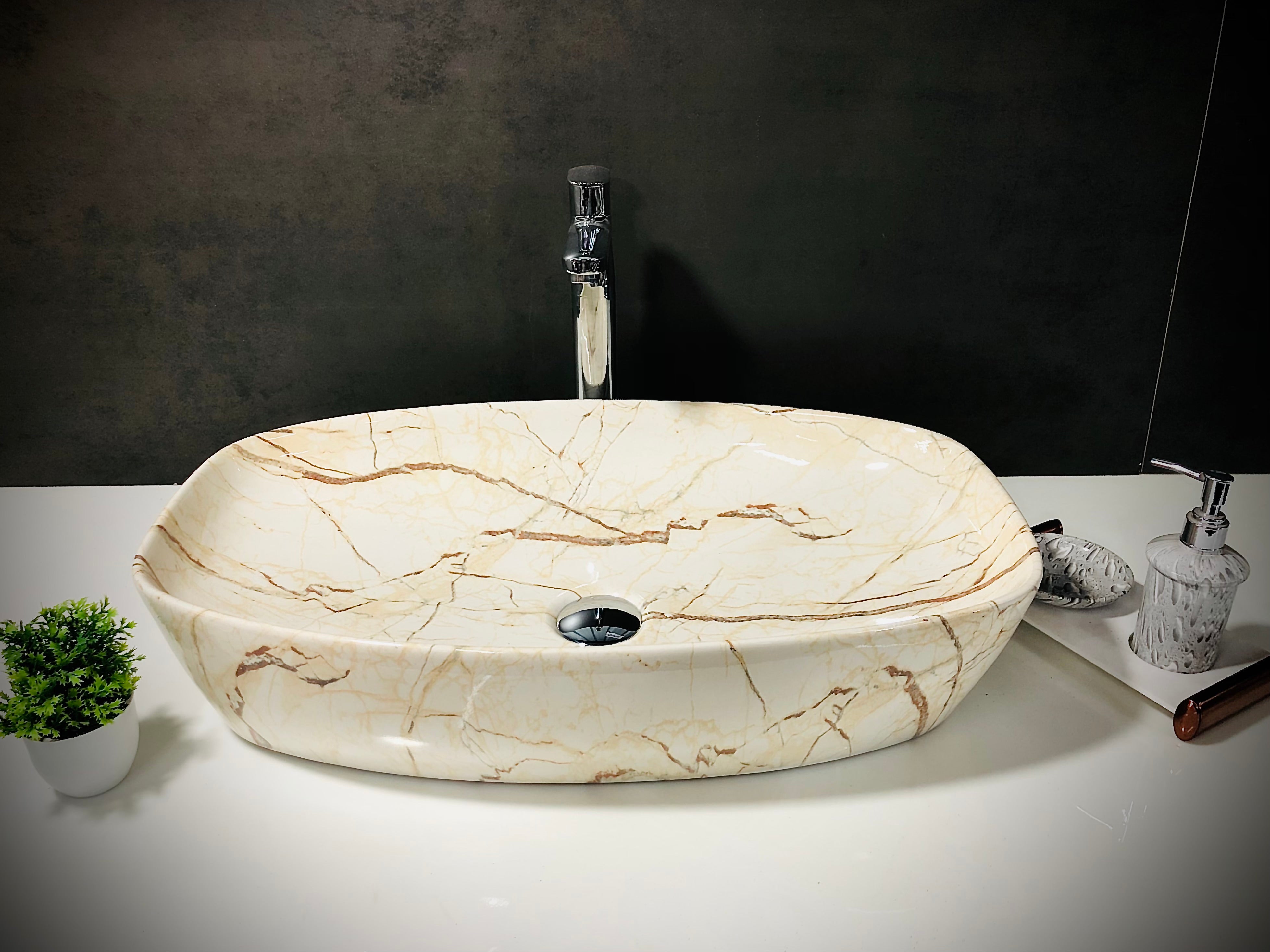 DELTA Big Size Premium Designer Ceramic Wash Basin(09) with Waste Pipe & Coupling set (24*15*5)(M09) Table Top Basin (White)