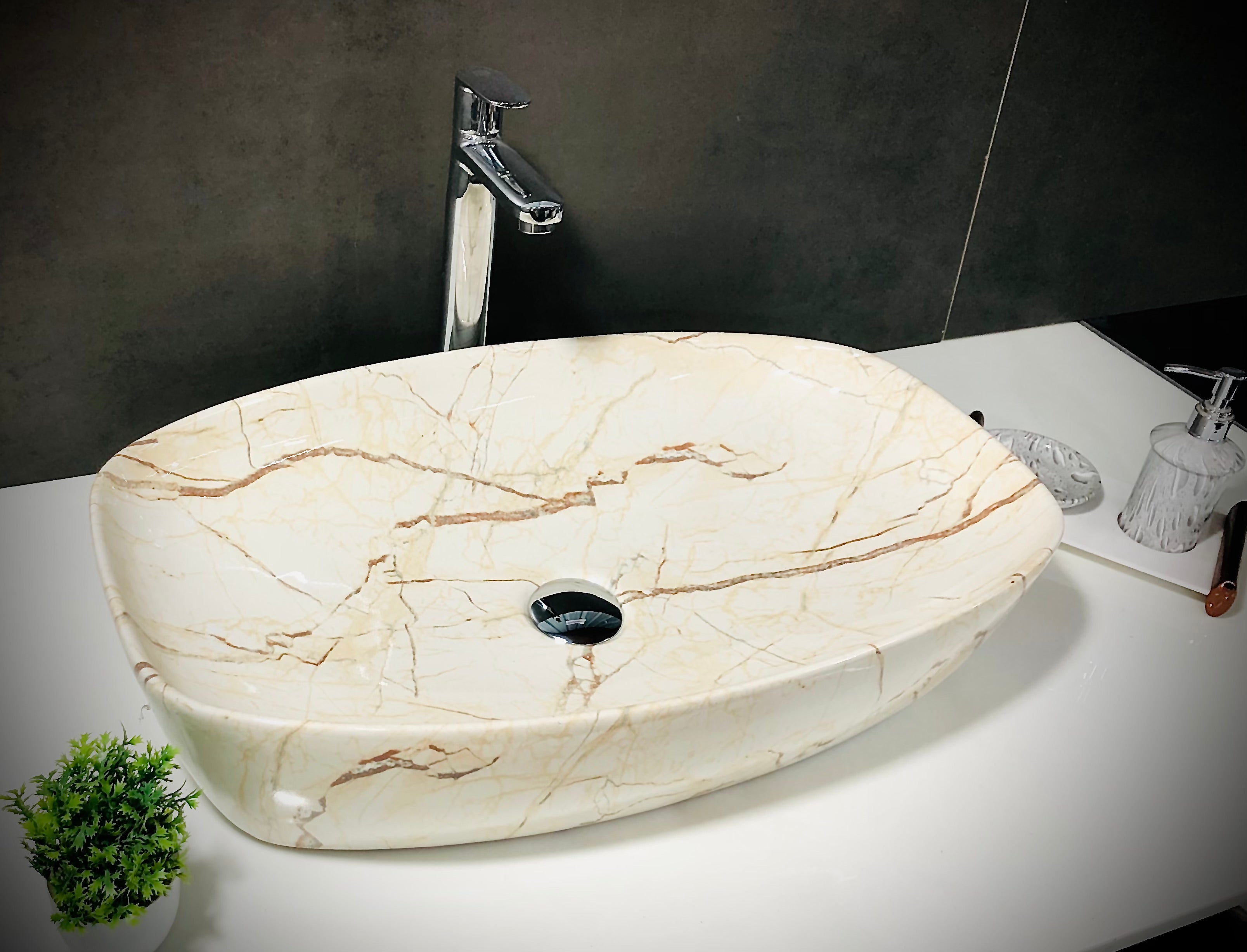 DELTA Big Size Premium Designer Ceramic Wash Basin(09) with Waste Pipe & Coupling set (24*15*5)(M09) Table Top Basin (White)