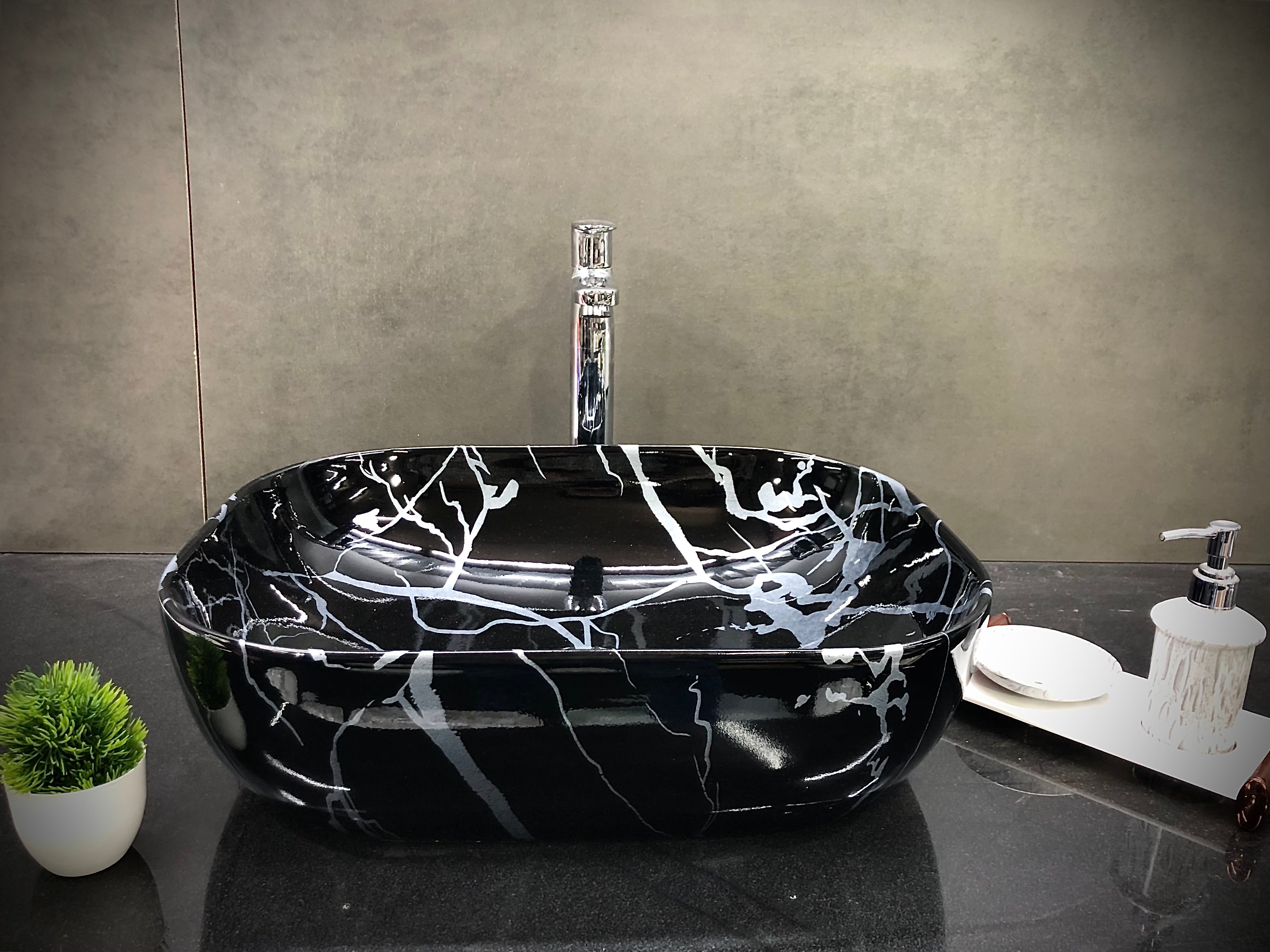DELTA Premium Designer Ceramic Wash Basin(M53)(Silver) inch(19.5*14.5*5)(M53)(Silver) Table Top Basin (Black, Silver)