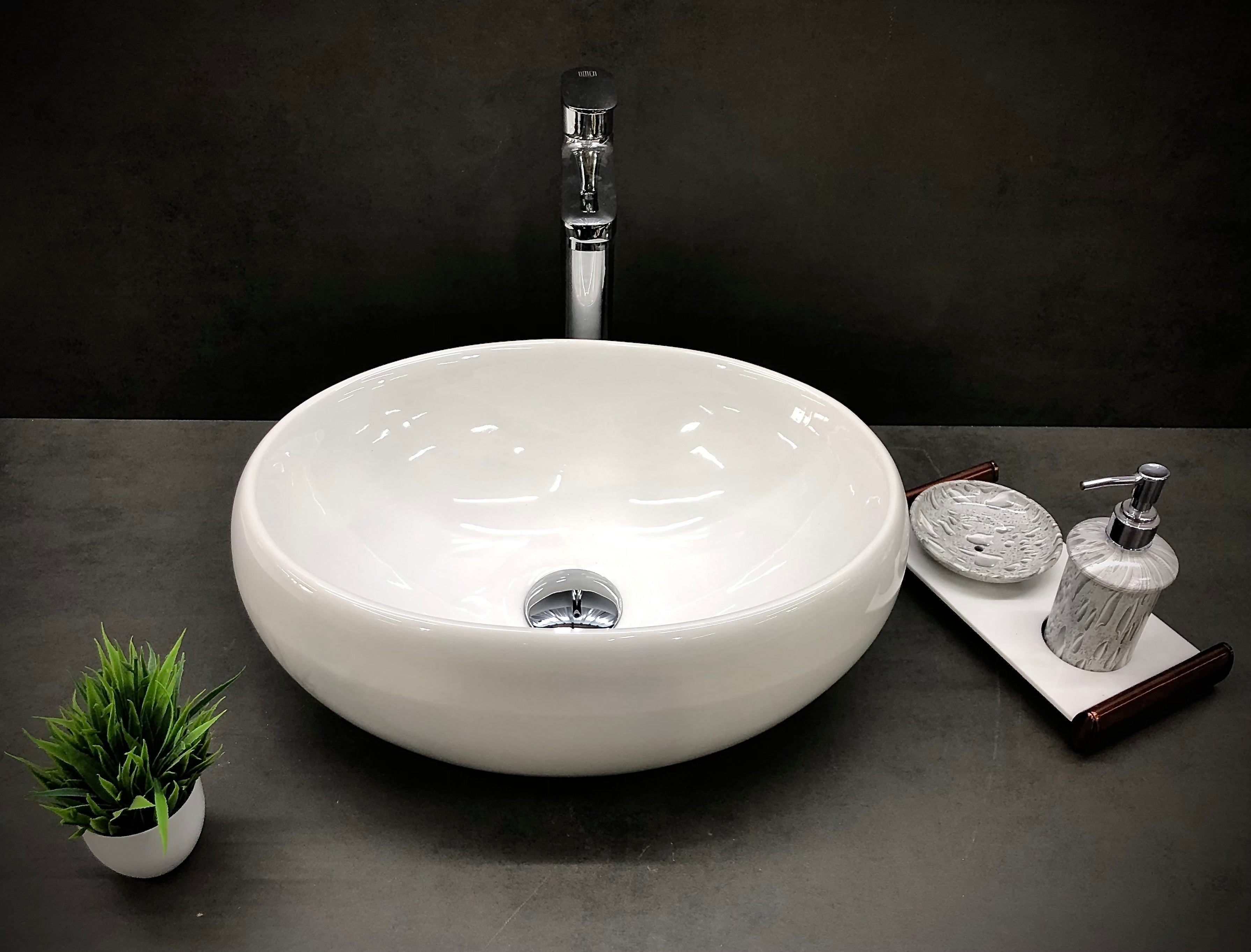 Delta Premium White Ceramic Wash Basin(White) with Waste Pipe & Coupling set (16x12x6)(White-Round) Table Top Basin (White)