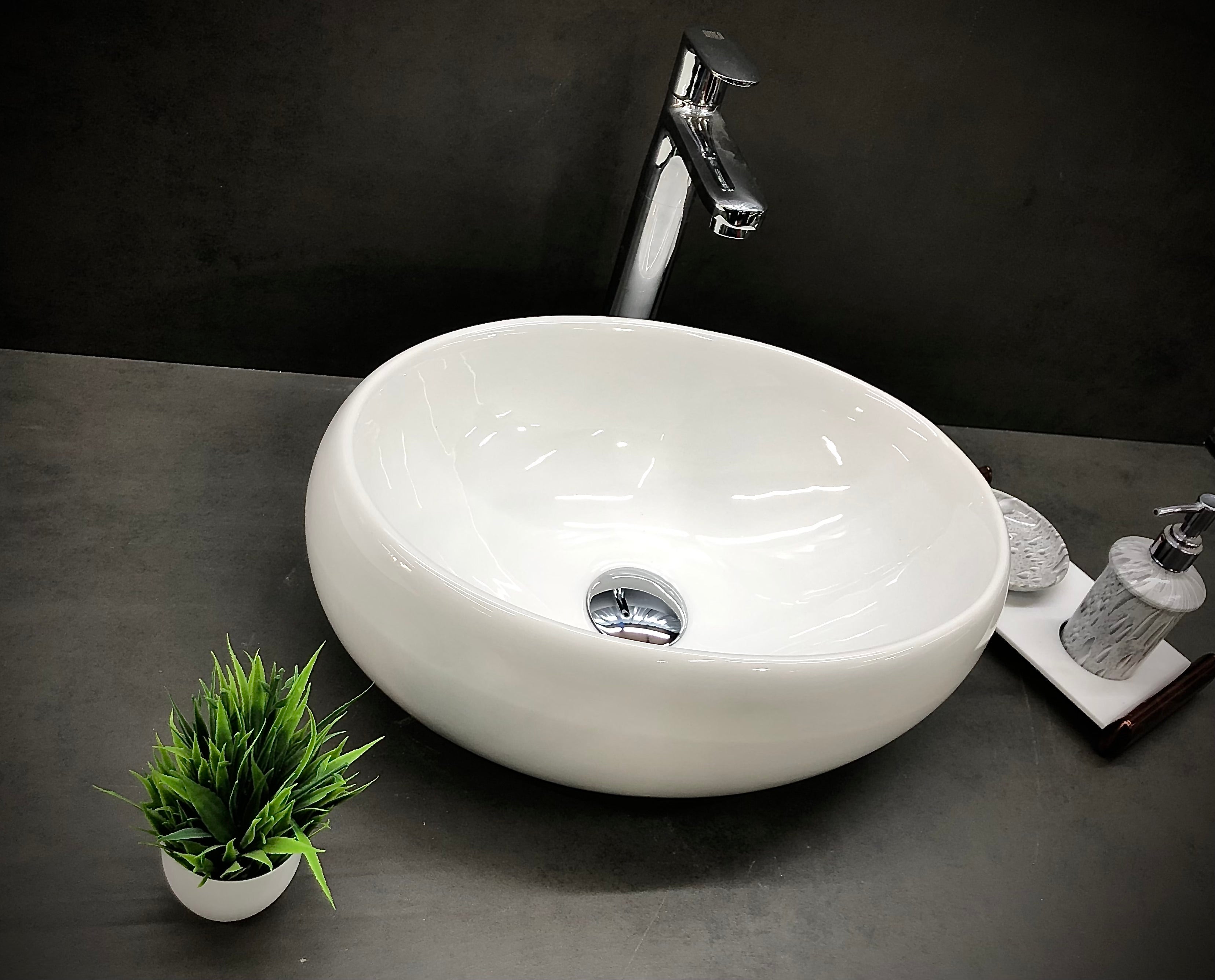 Delta Premium White Ceramic Wash Basin(White) with Waste Pipe & Coupling set (16x12x6)(White-Round) Table Top Basin (White)
