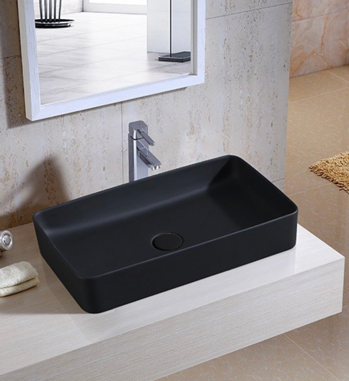 DELTA Big Size Imported Premium Designer Ceramic Wash Basin(Black-Matt) (24*13.5*5)(Black-Matt) Table Top Basin (Black)