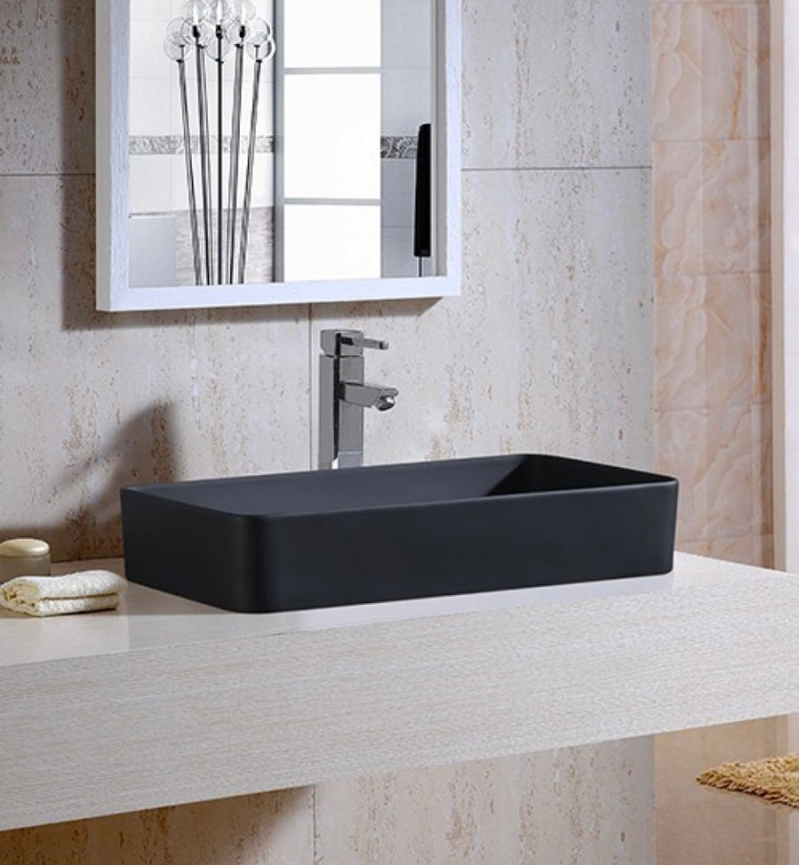 DELTA Big Size Imported Premium Designer Ceramic Wash Basin(Black-Matt) (24*13.5*5)(Black-Matt) Table Top Basin (Black)