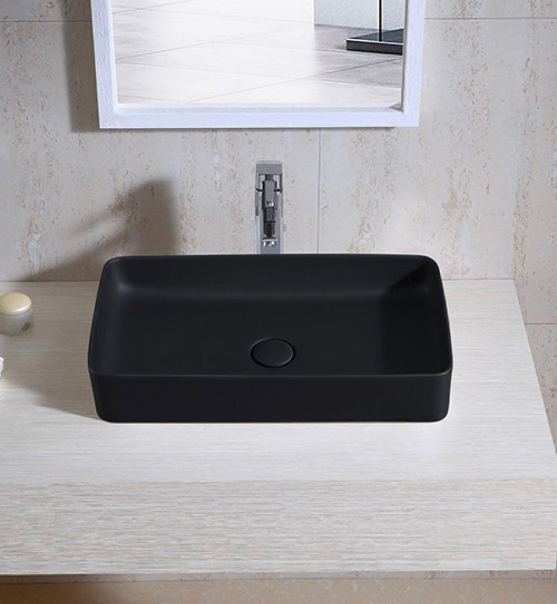 DELTA Big Size Imported Premium Designer Ceramic Wash Basin(Black-Matt) (24*13.5*5)(Black-Matt) Table Top Basin (Black)