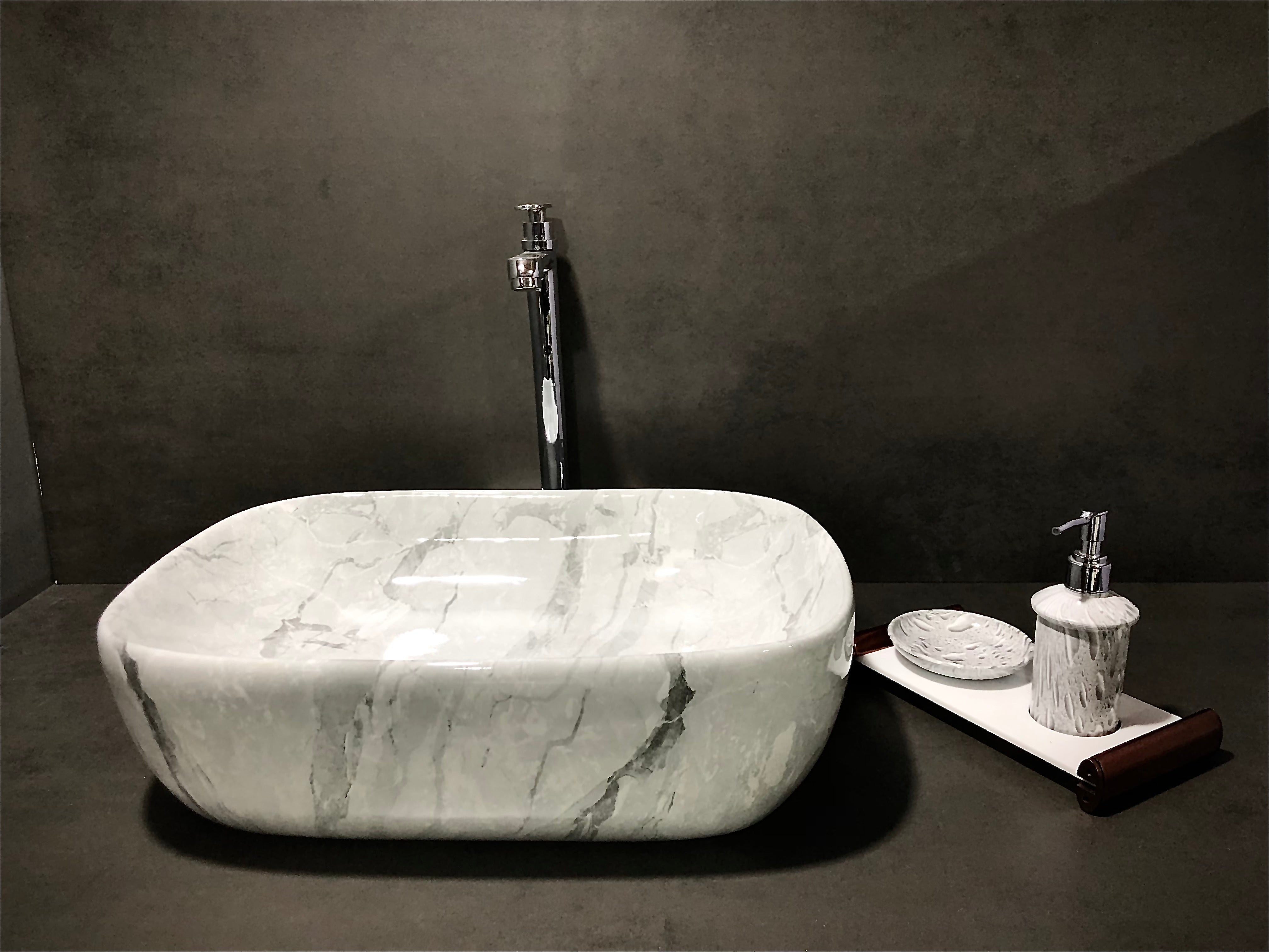 DELTA Premium Designer Ceramic Wash Basin(08) with Waste Pipe & Coupling set Designer Wash Basin(0008) Table Top Basin (White & Gray)