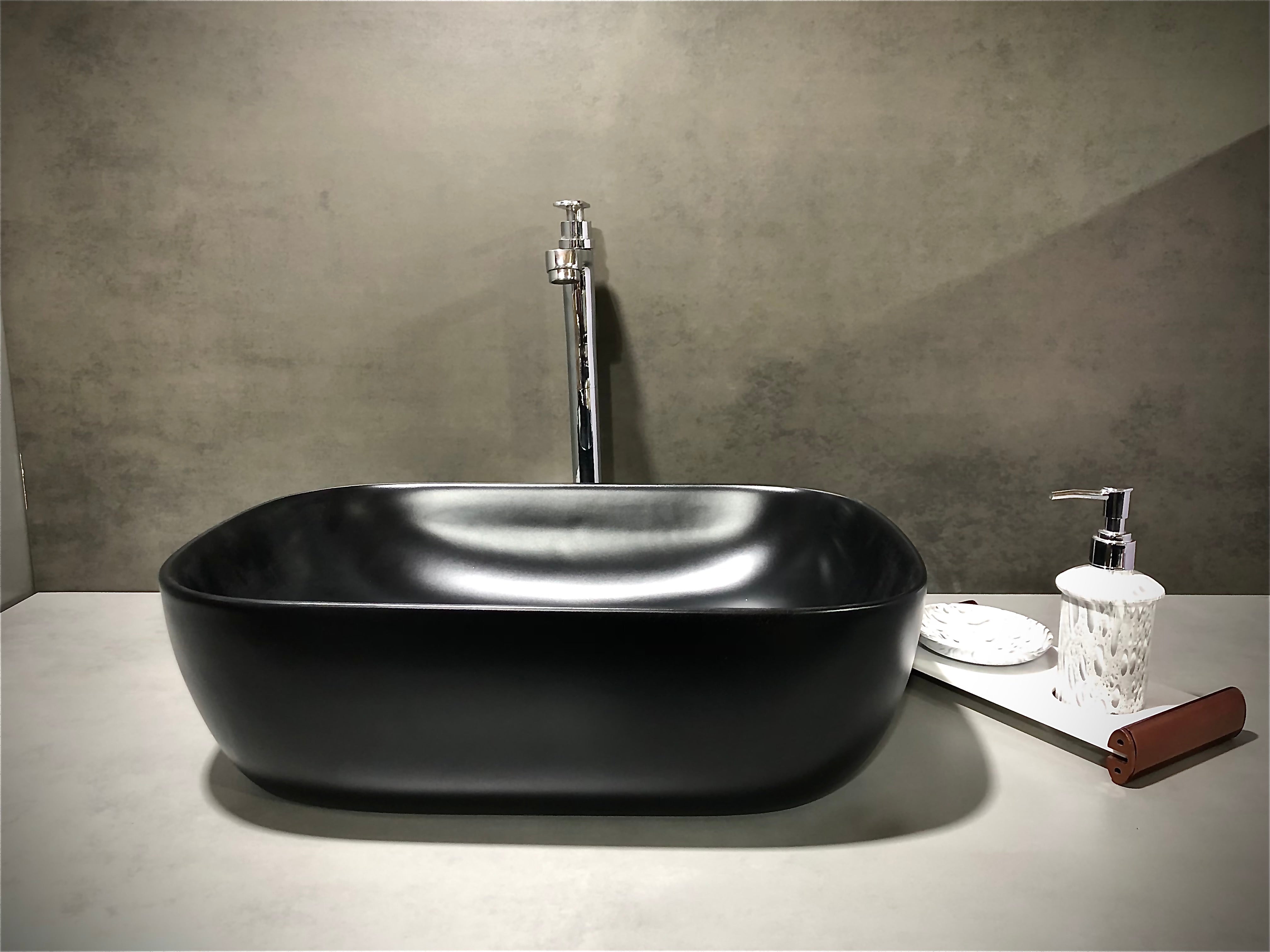 DELTA Premium Designer Ceramic Wash Basin(Matte Finish) with Waste Pipe & Coupling set (Black Matte)(18*13*5) Table Top Basin (Black)