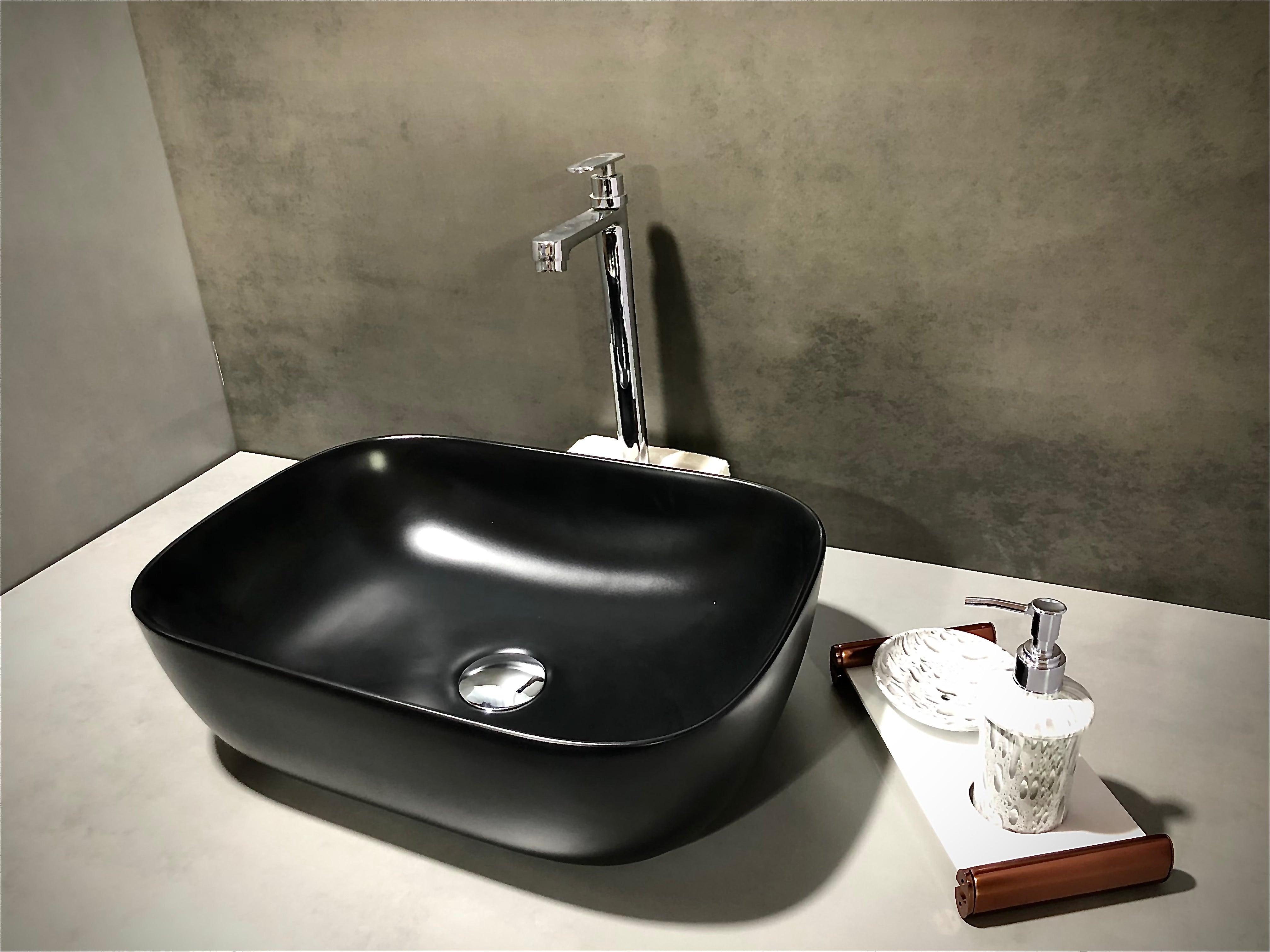 DELTA Premium Designer Ceramic Wash Basin(Matte Finish) with Waste Pipe & Coupling set (Black Matte)(18*13*5) Table Top Basin (Black)
