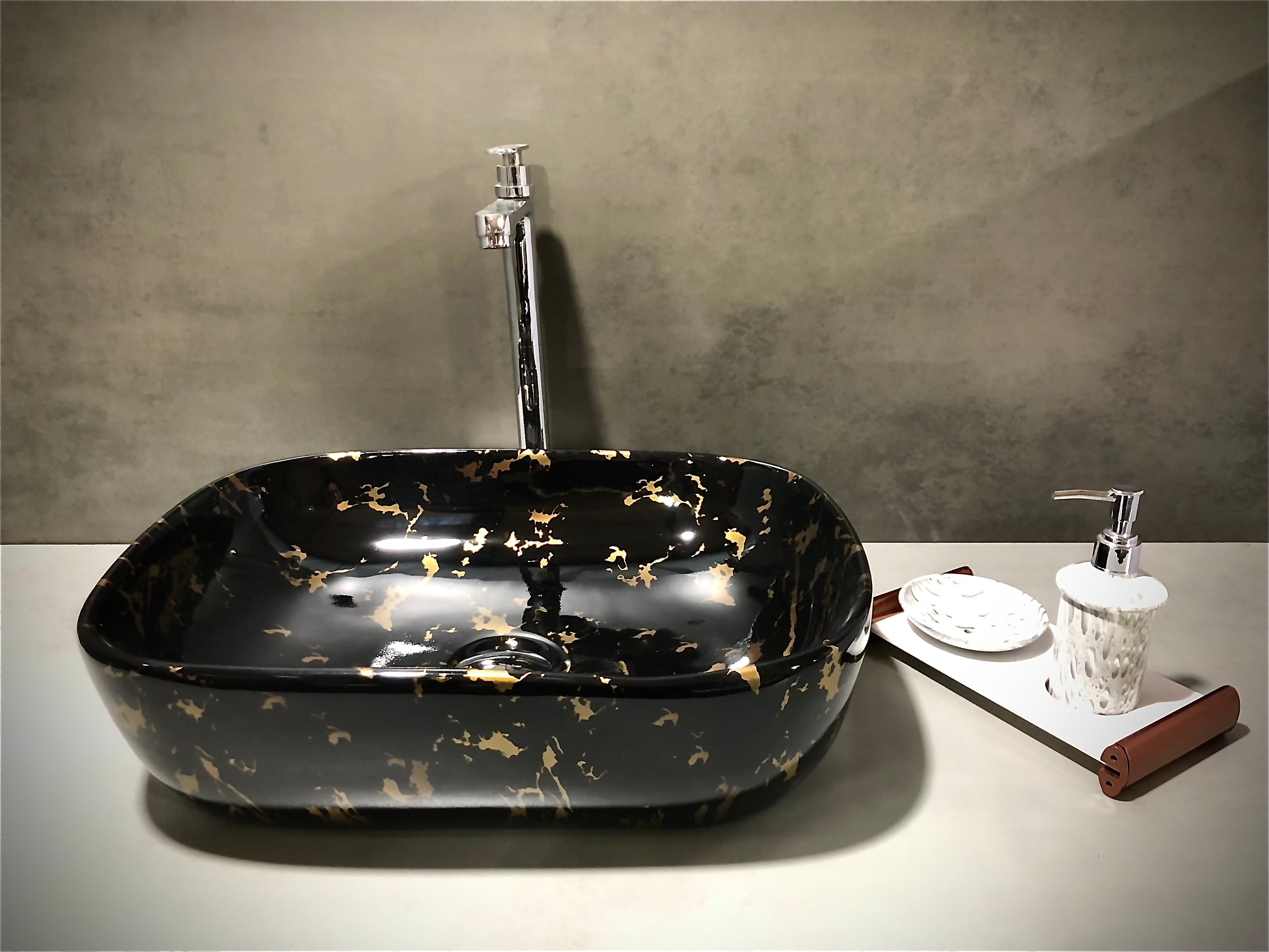 DELTA Premium Designer Ceramic Wash Basin(0024) RJ-1024 Table Top Basin (Black)