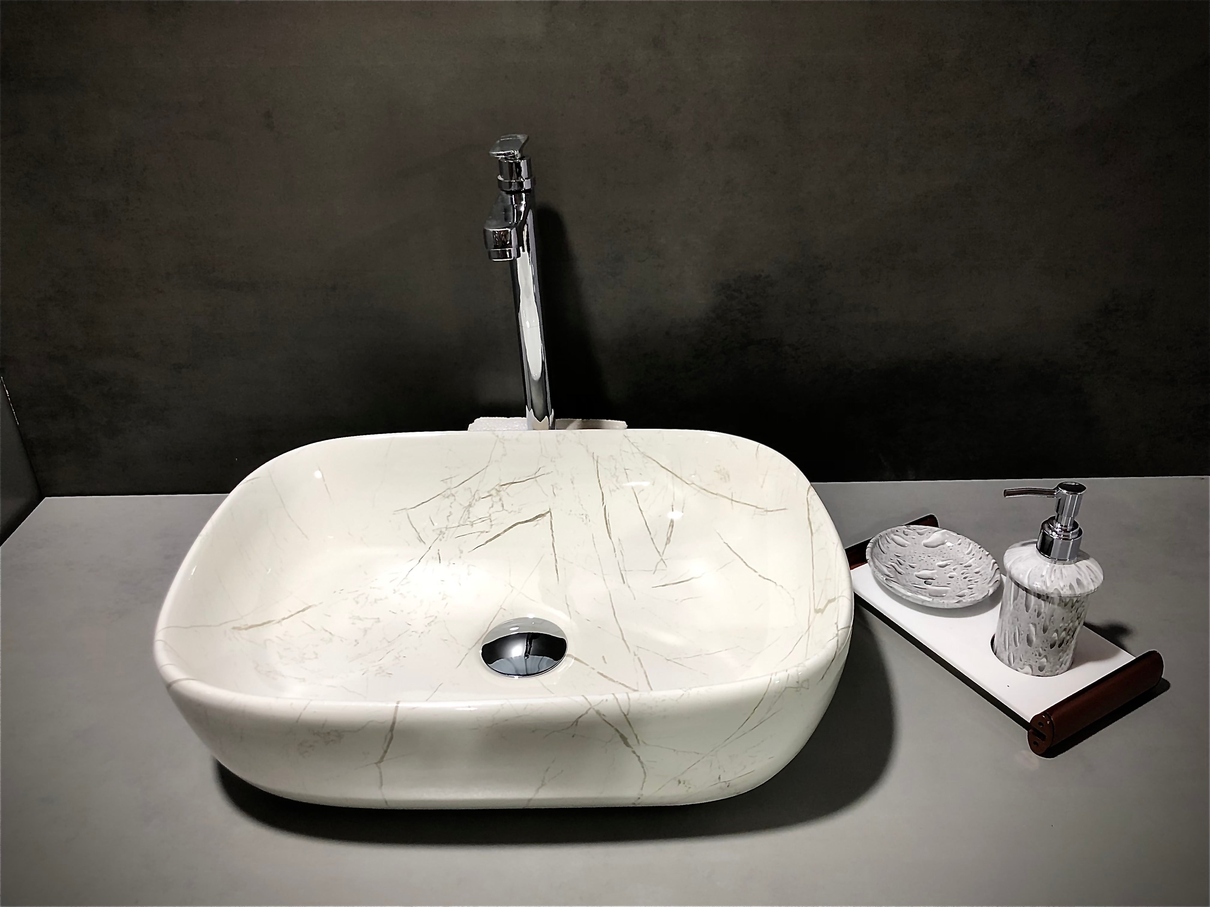 DELTA Table Top Premium Designer Ceramic Wash Basin(M02) (18*13*5)(M02) Table Top Basin (White)