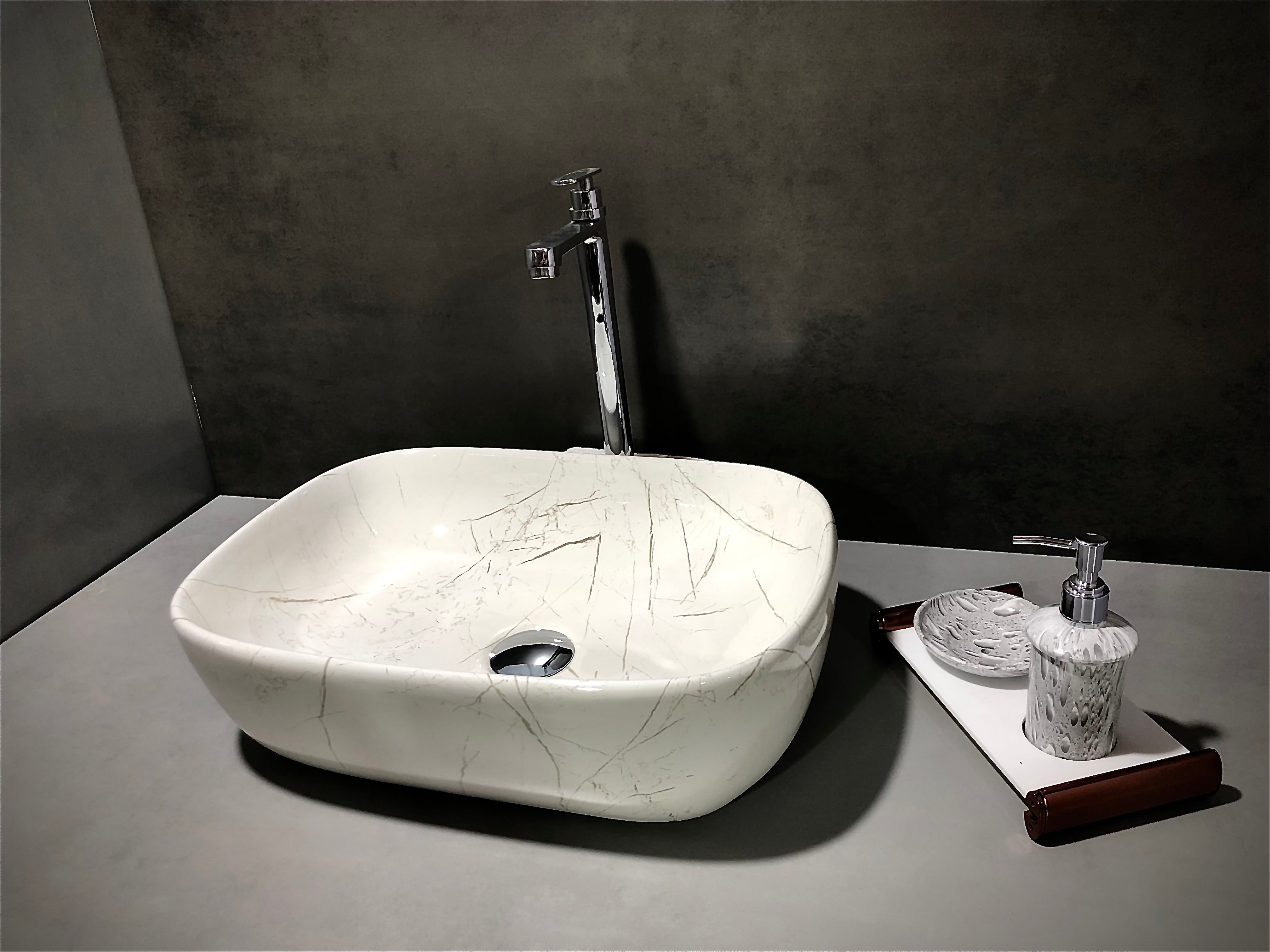 DELTA Table Top Premium Designer Ceramic Wash Basin(M02) (18*13*5)(M02) Table Top Basin (White)
