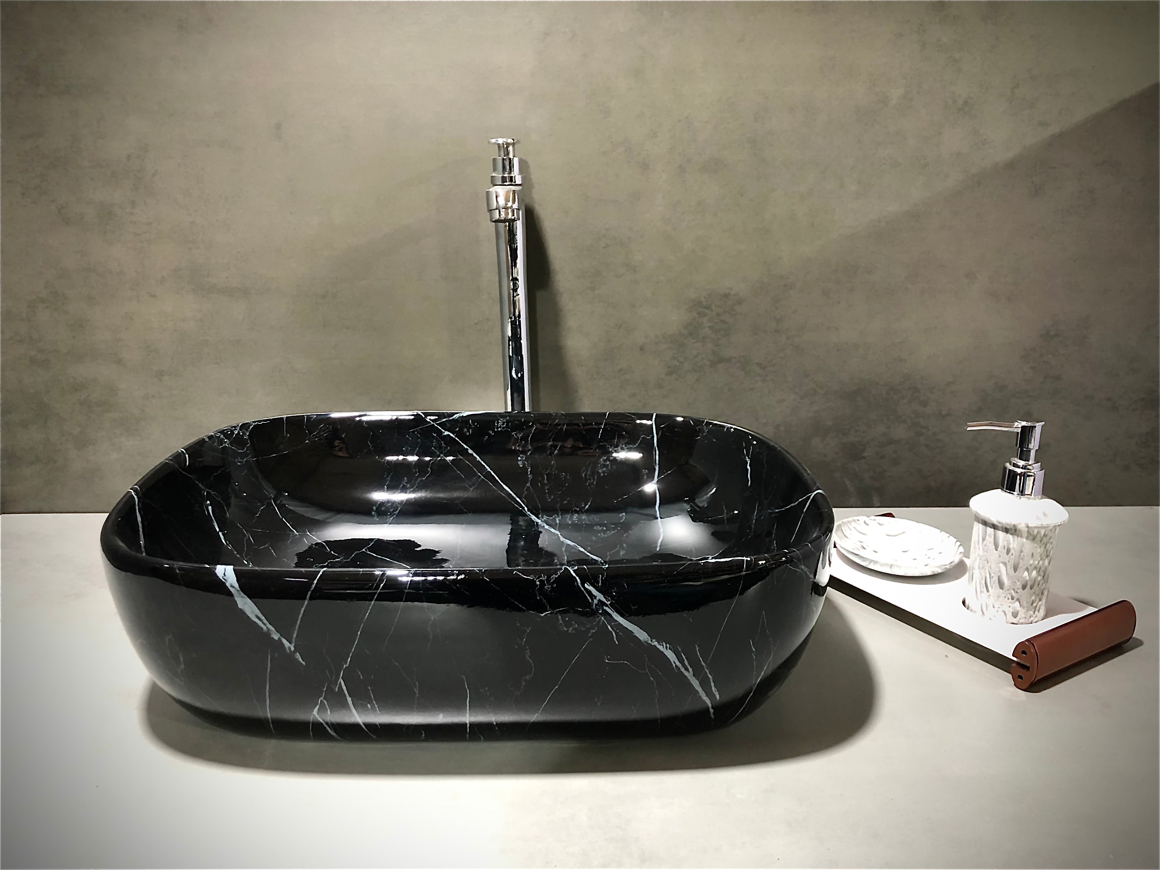 DELTA Premium Designer Wash Basin(0025) with Waste Pipe & Coupling set (18*13*5) Table Top Basin (Black)