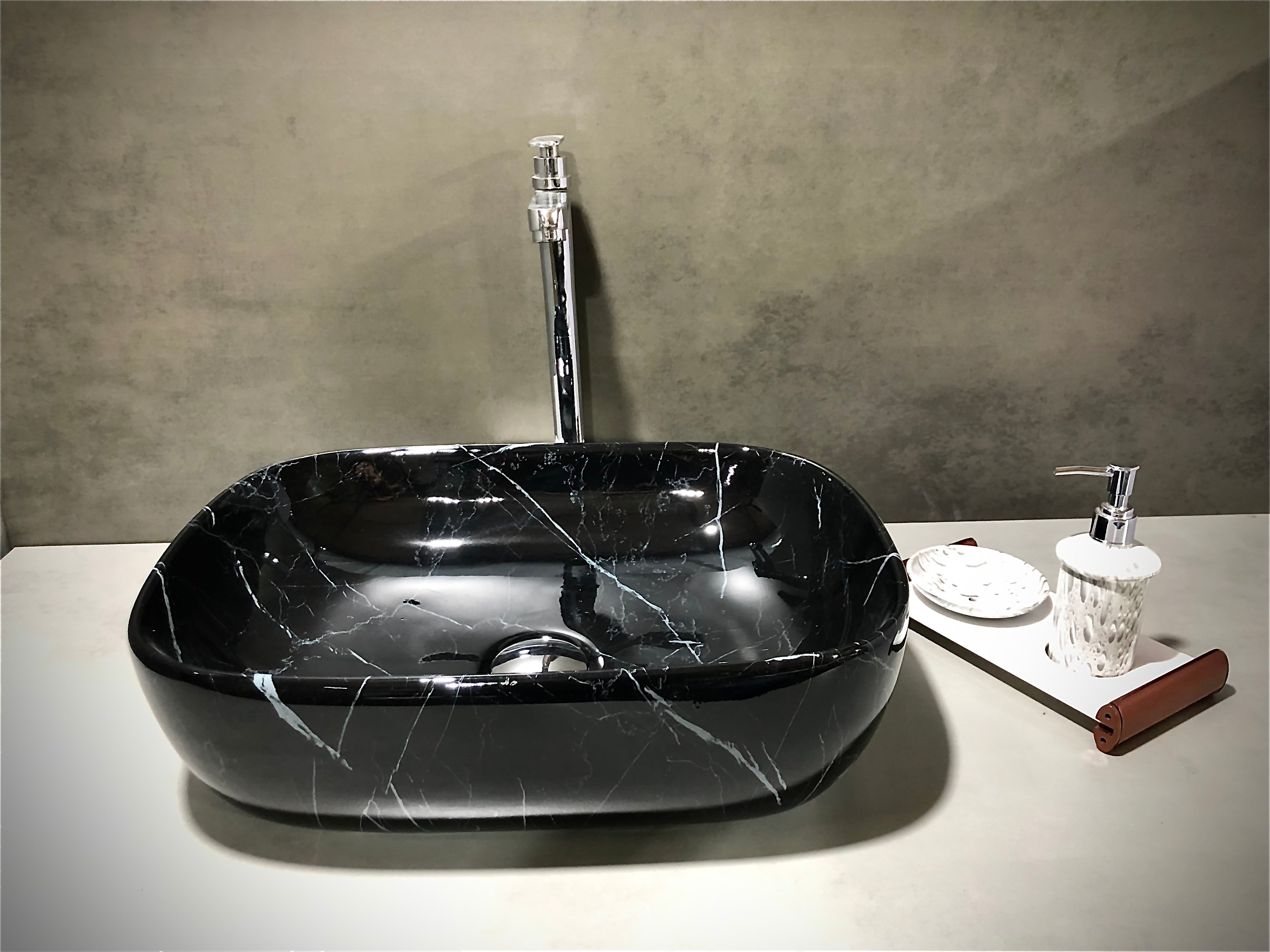 DELTA Premium Designer Wash Basin(0025) with Waste Pipe & Coupling set (18*13*5) Table Top Basin (Black)