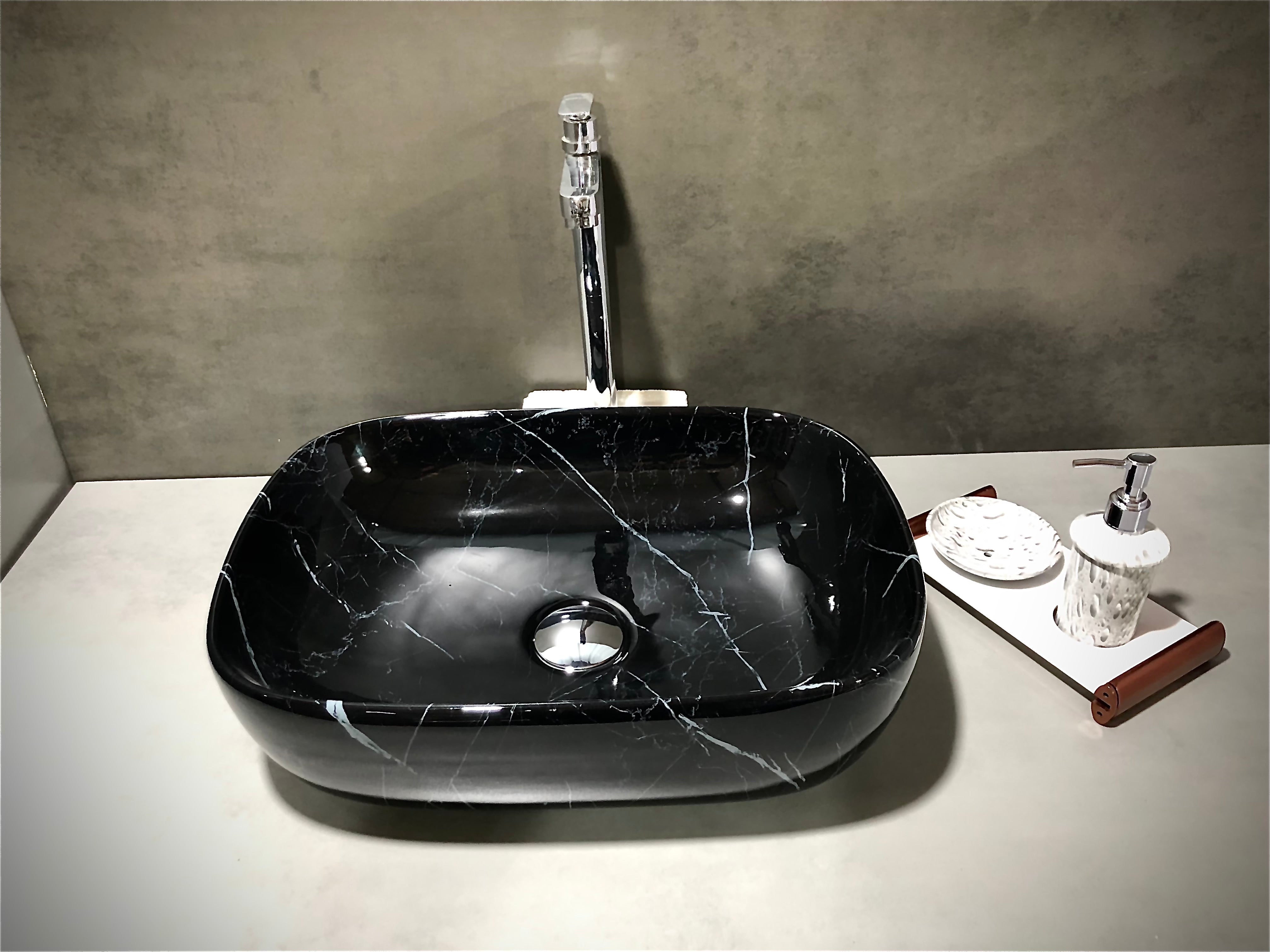 DELTA Premium Designer Wash Basin(0025) with Waste Pipe & Coupling set (18*13*5) Table Top Basin (Black)
