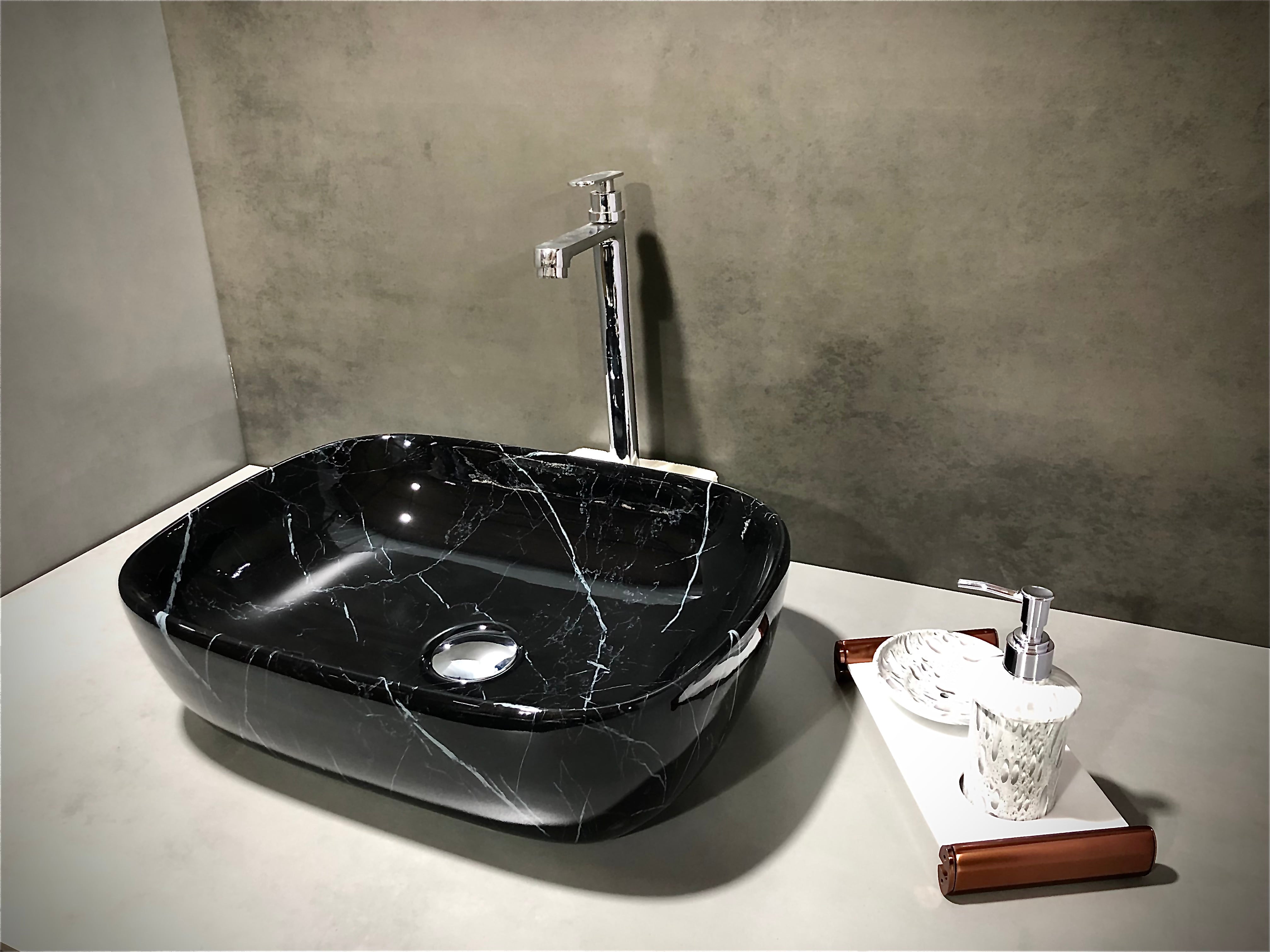 DELTA Premium Designer Wash Basin(0025) with Waste Pipe & Coupling set (18*13*5) Table Top Basin (Black)