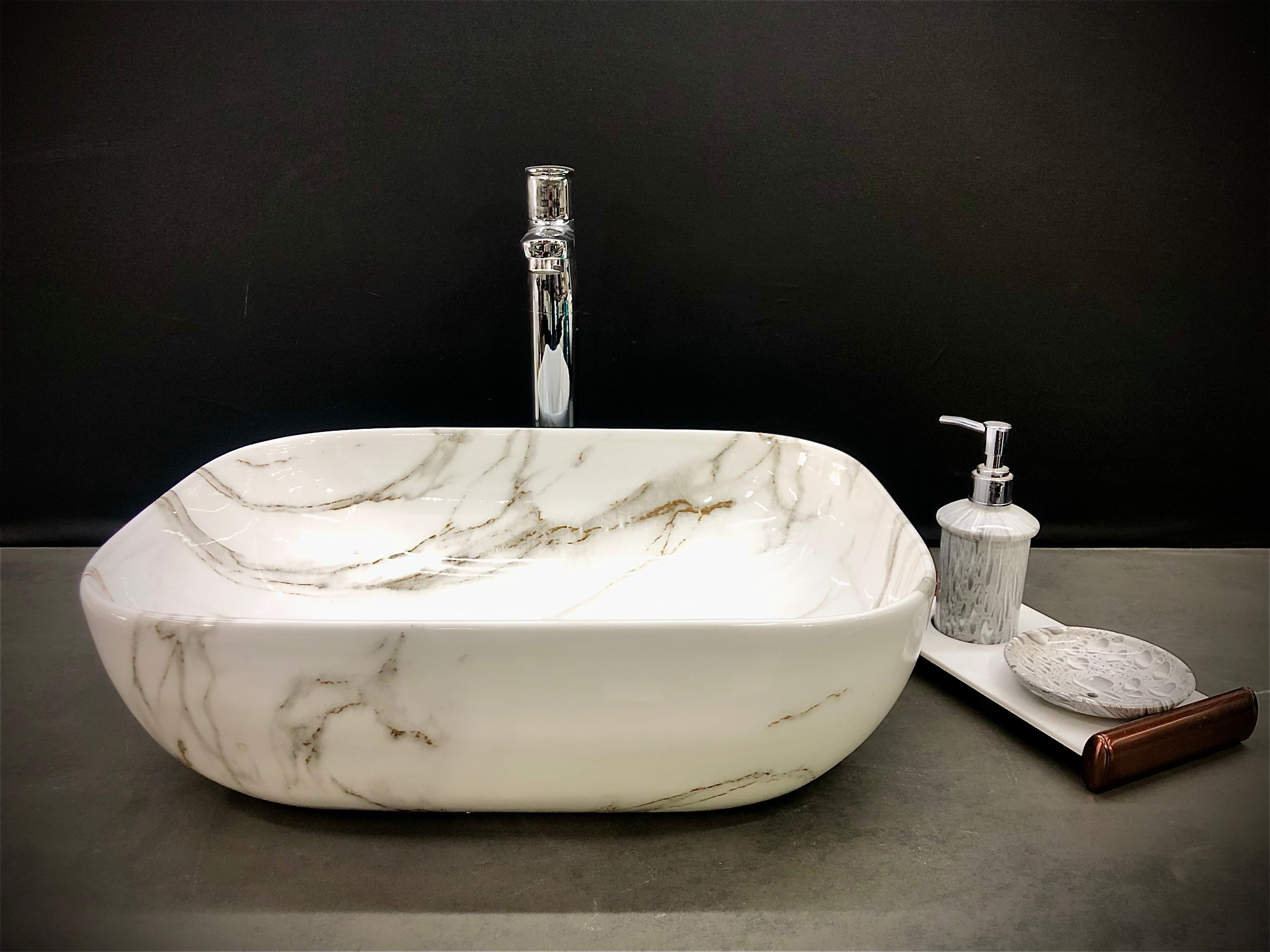 DELTA Premium Designer Ceramic Wash Basin(M34) with Waste Pipe & Coupling set (18x13x5)(M34) Table Top Basin (White)